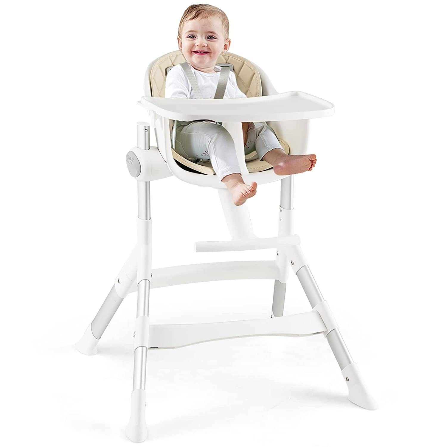 höhenverstellbar beige 5-fach Babyhochstuhl, Hochstuhl COSTWAY