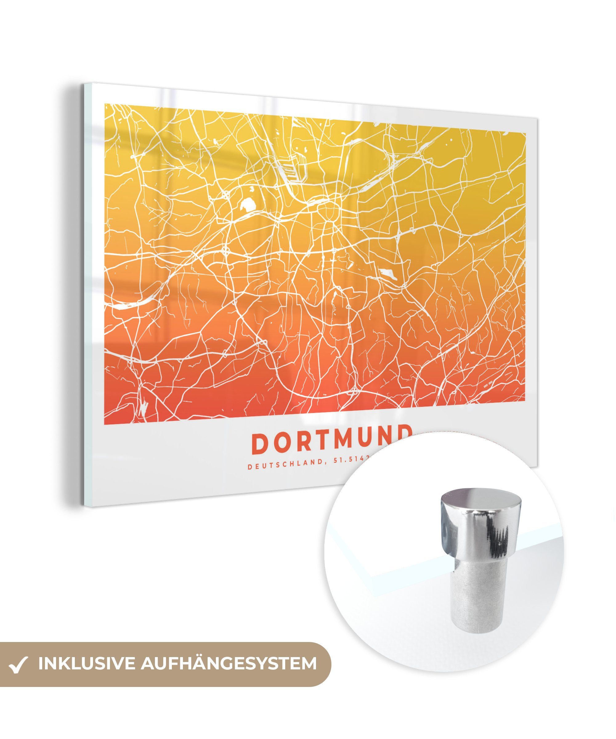 MuchoWow Acrylglasbild Dortmund - Deutschland, St), (1 Wohnzimmer & Stadtplan - Schlafzimmer Acrylglasbilder