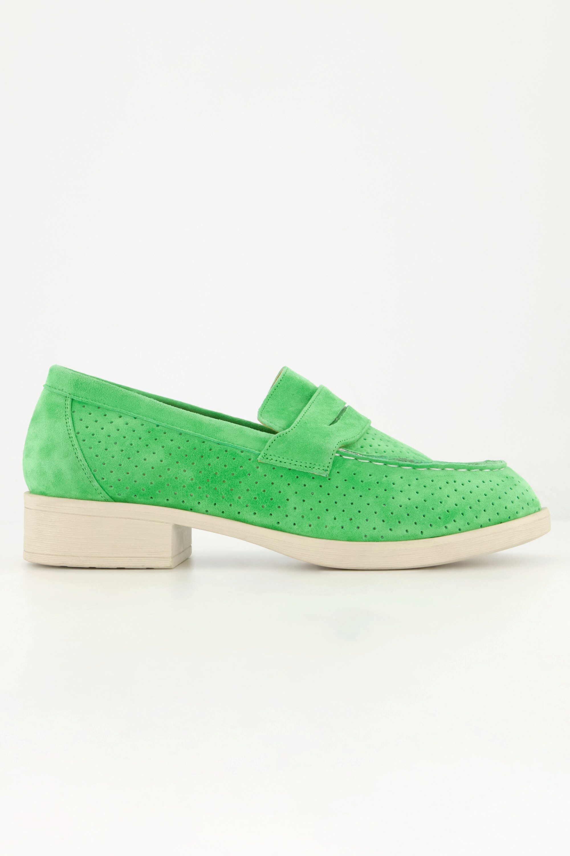 Ulla Popken Leder-Loafer Veloursleder Textilfutter Blockabsatz Mokassin