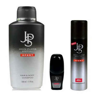 John Player Special Haarshampoo Sport Shampoo 500ml & Deospray 150ml & Deo Roll-On 50 ml, 3-tlg.