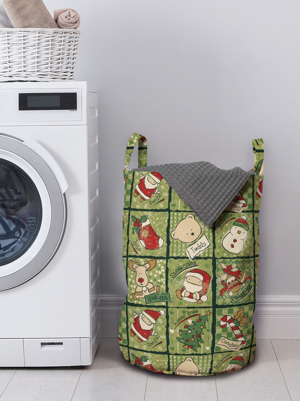 für Weihnachten Griffen Abakuhaus Teddybären Waschsalons, Wäschesäckchen mit Wäschekorb Weihnachts Kordelzugverschluss