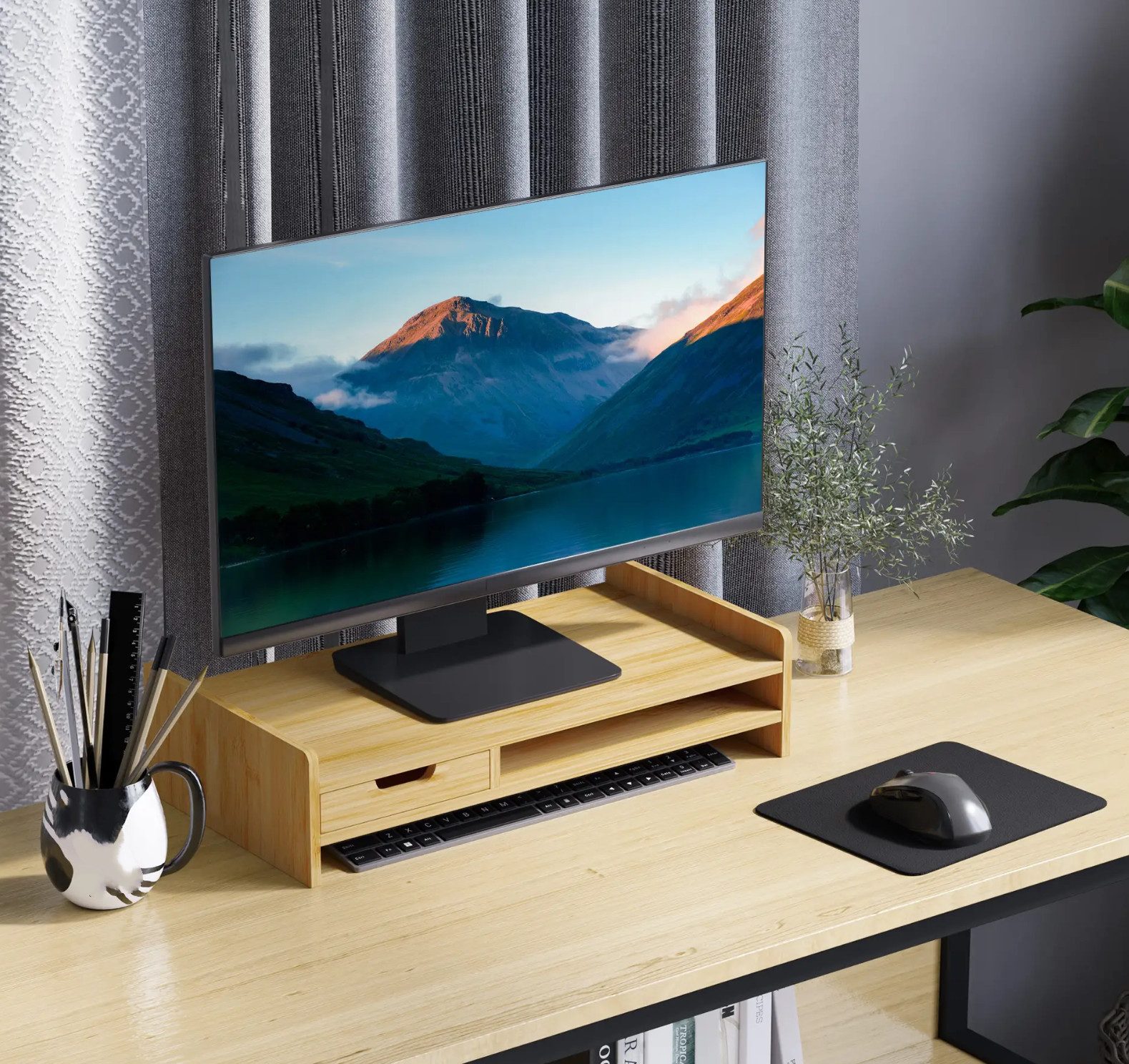 XDeer Monitorständer Monitorständer mit Schublade, Bildschirmerhöhung Monitor, (Ständer Bildschirmständer für PC 49 x 25,5 x 11,5cm)