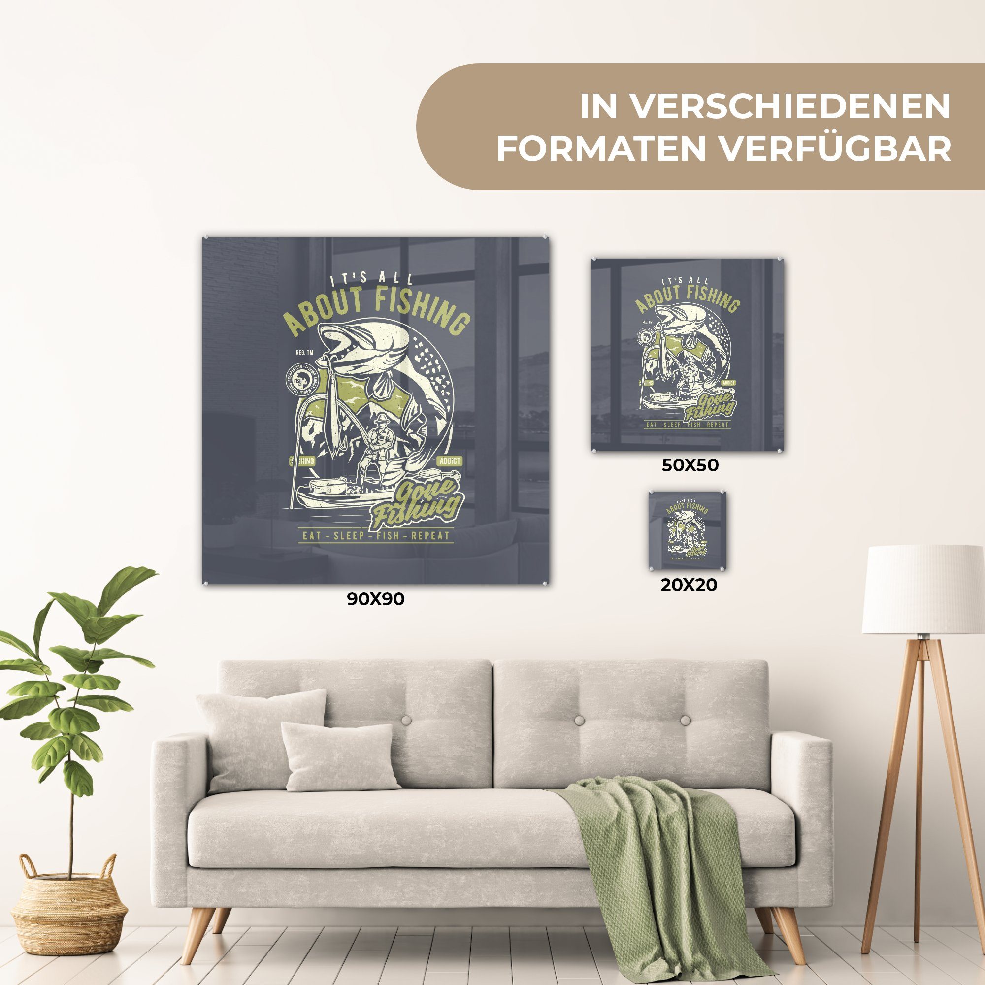 - - auf Glasbilder St), auf - Bilder (1 - Acrylglasbild Wandbild - MuchoWow Rute Glas Wanddekoration Foto Glas Fisch Retro,