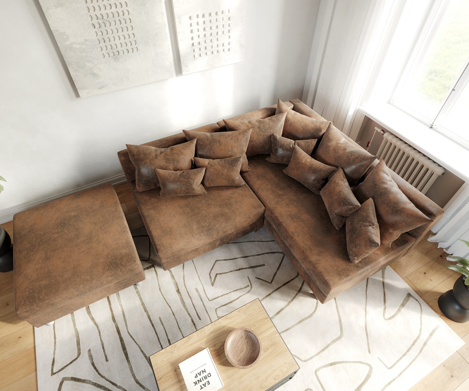 DELIFE Ecksofa Clovis, Braun Antik Optik günstig online kaufen