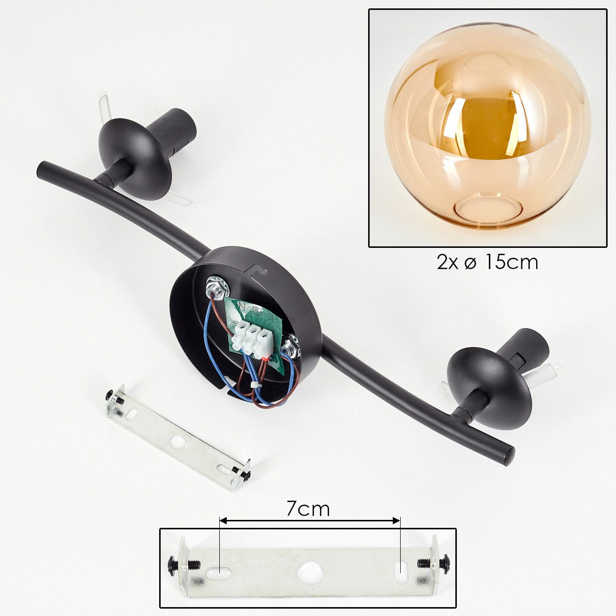 hofstein Deckenleuchte Deckenlampe aus Metall/Glas in Schwarz, ohne Leuchtmittel, Glasschirme (15 cm), 2 x E14, ohne Leuchtmittel – Bild 5 von 5