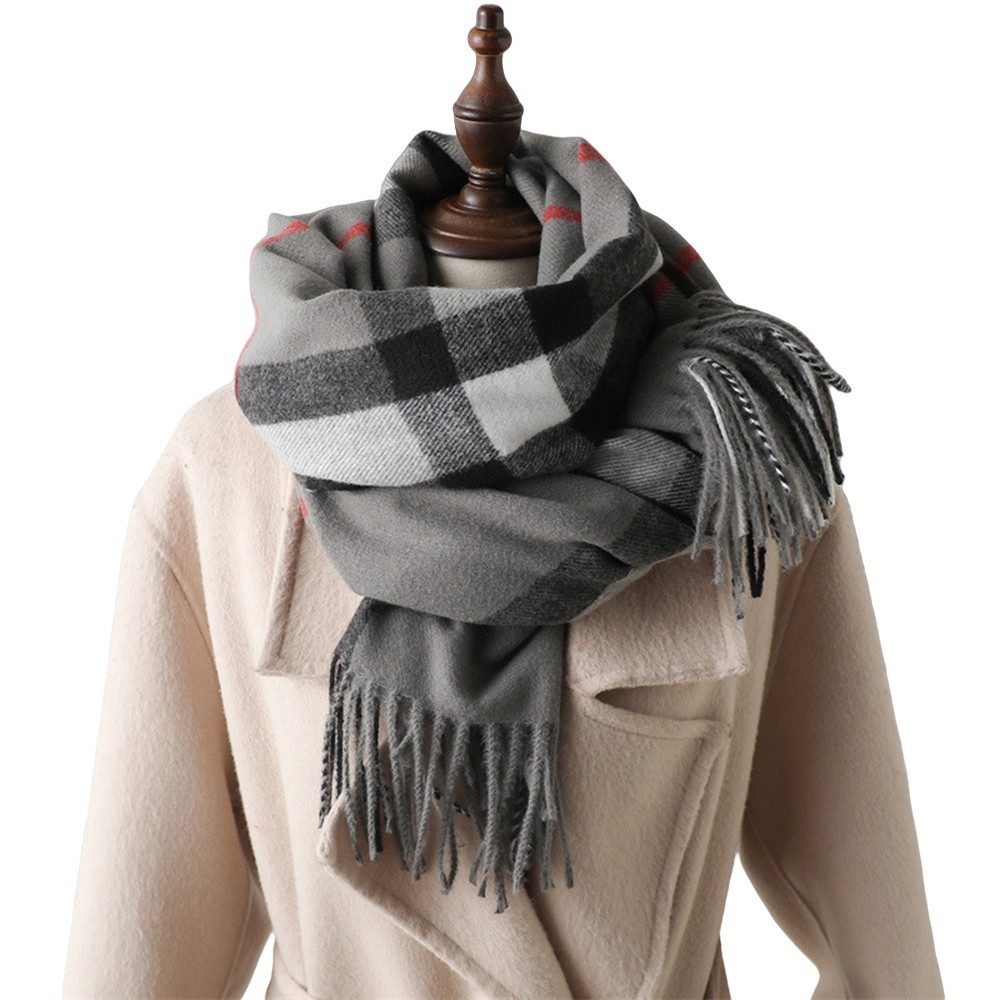 Coonoor Wollschal Damen Kariert Groß Fransen Schal Lange Winterschal, für Herbst Winter