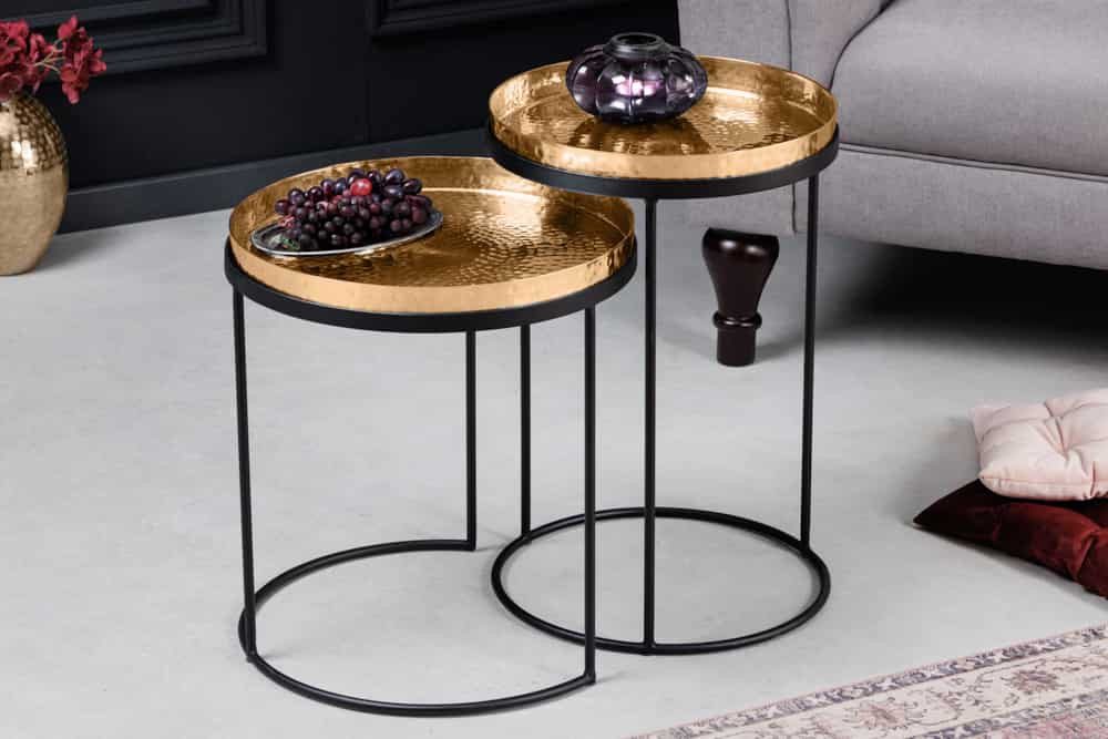 Sitheim® Couchtisch ELEMENTS Design 2er Set Beistelltisch gold handmade rund (1-St)