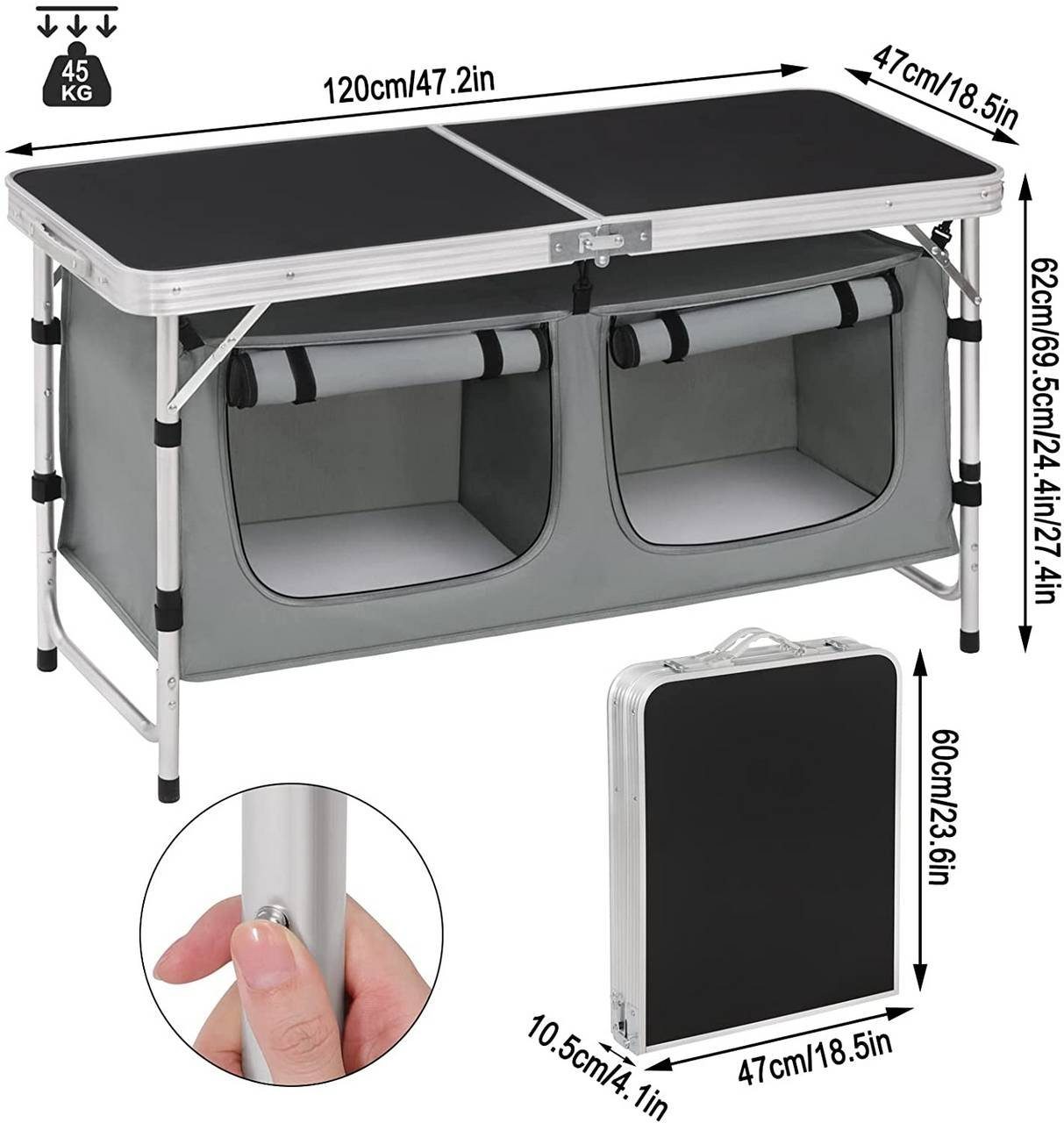 Woltu Campingtisch, Höhenverstellbar mit Stauraum, Outdoor inkl.Tragetasche