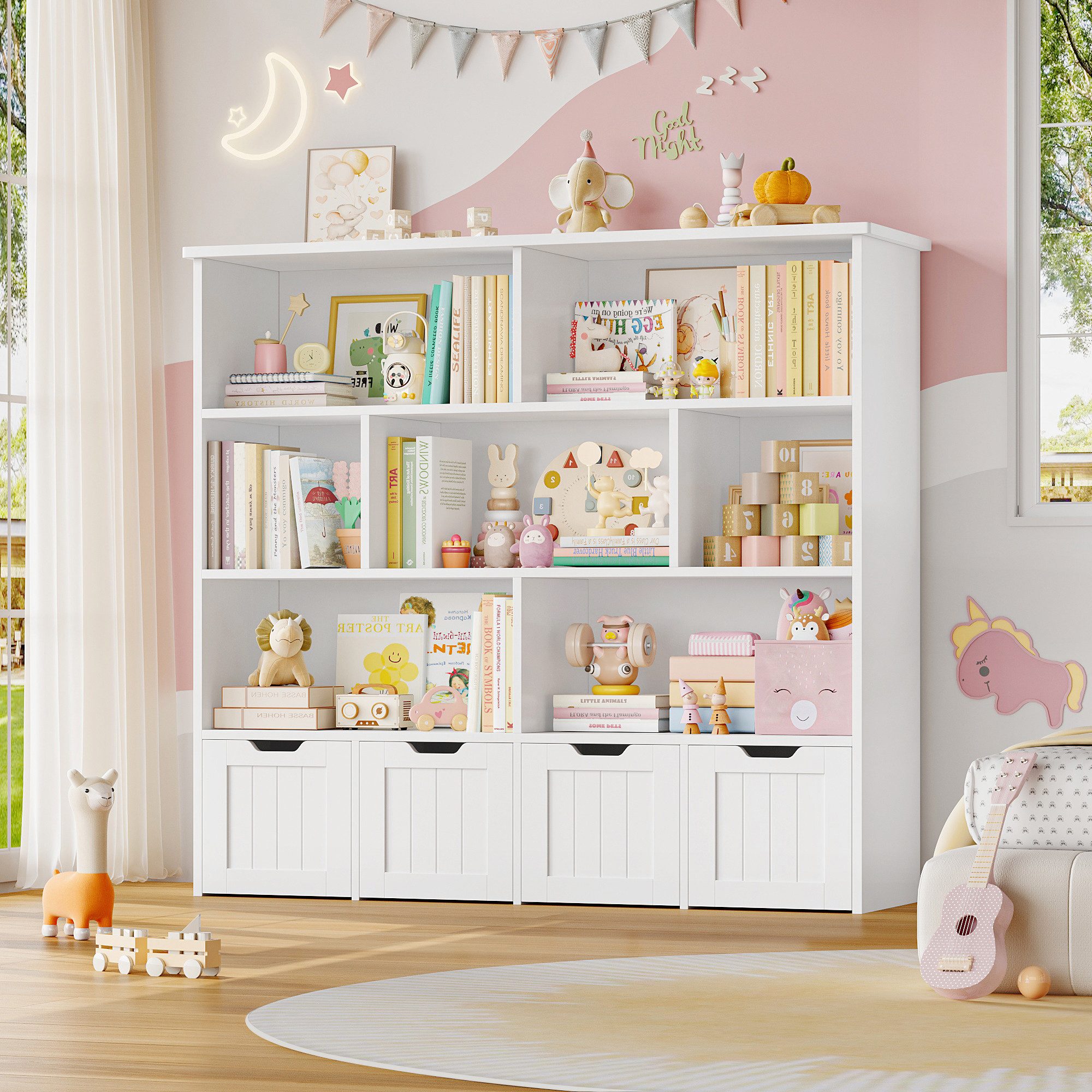 Homfa Kinderregal mit 4 Spielzeugkisten auf Rollen, Spielzeugregal mit 7 of günstig online kaufen