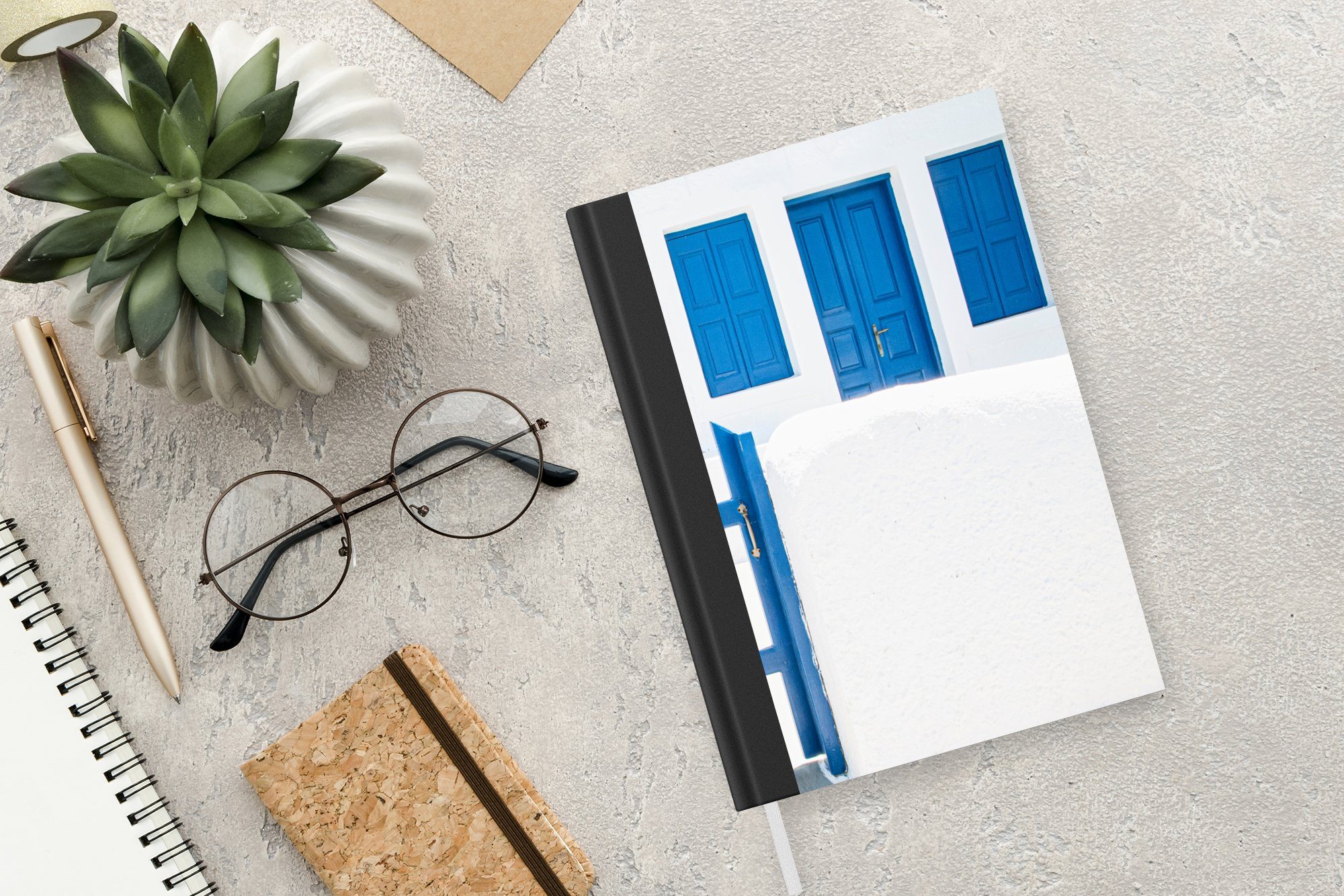 Journal, - Haushaltsbuch A5, Merkzettel, Blau - Architektur Weiß 98 Seiten, - Tagebuch, Notizheft, Zaun Türen, - MuchoWow Notizbuch