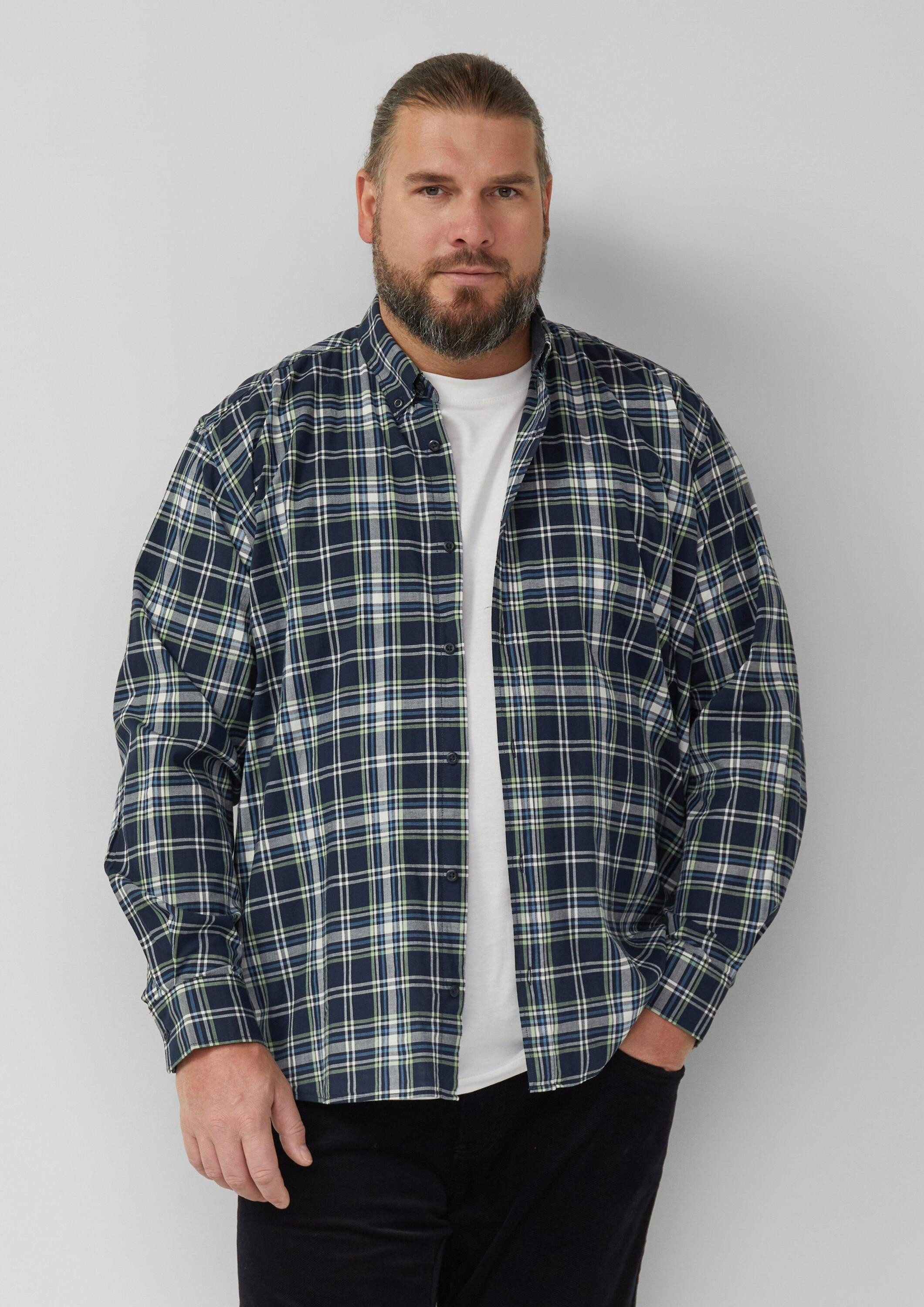 s.Oliver Langarmhemd Hemd Regular Fit: Kariertes Baumwollhemd mit Button-Down-Kragen