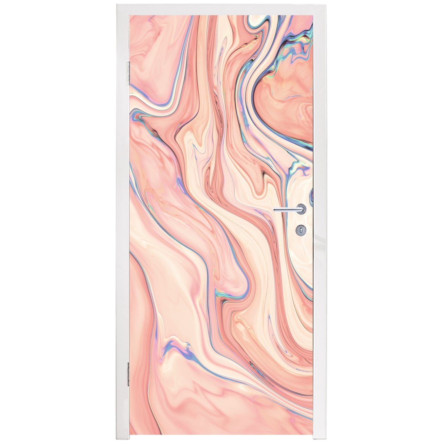 MuchoWow Türtapete Marmor Tür, - bedruckt, Abstrakt, - - - (1 Blau Matt, Fototapete St), Türaufkleber, für Rosa Pastell 75x205 - Marmoroptik cm