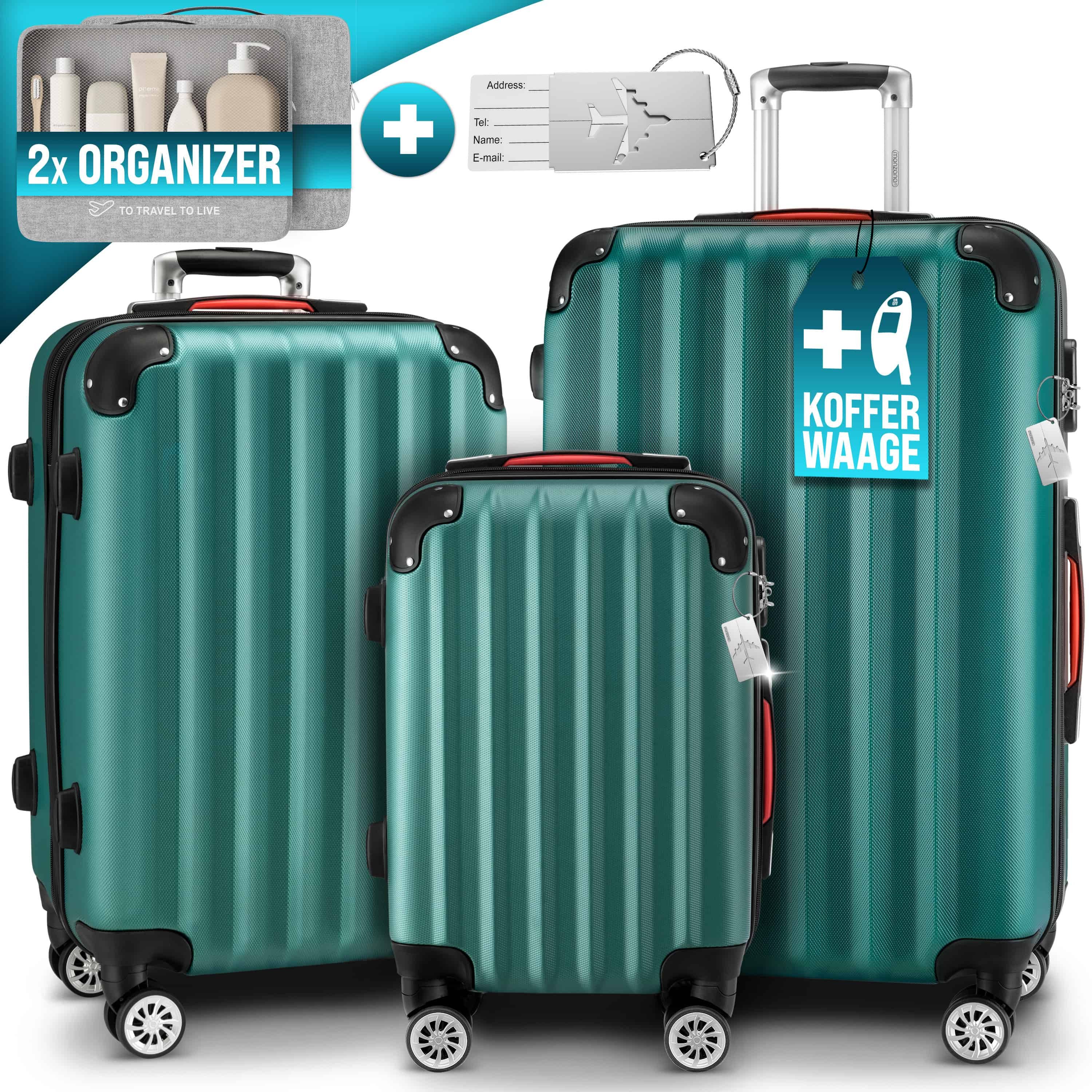 monzana Kofferset, Koffer Zwillingsrollen Zahlenschloss Waage Gurt Reisekof günstig online kaufen