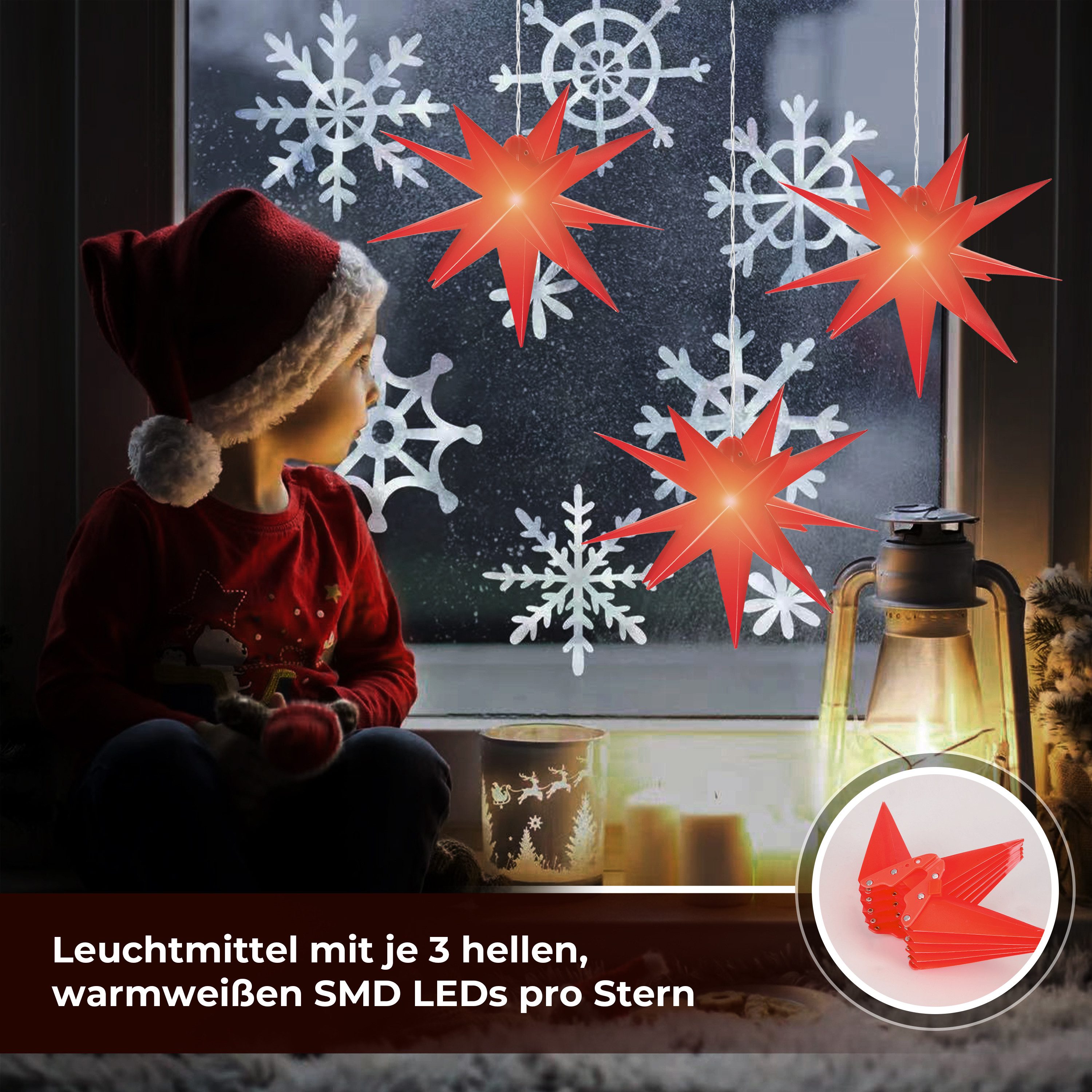 ovilum LED Stern Leuchtstern, aus Kunststoff in Rot zur