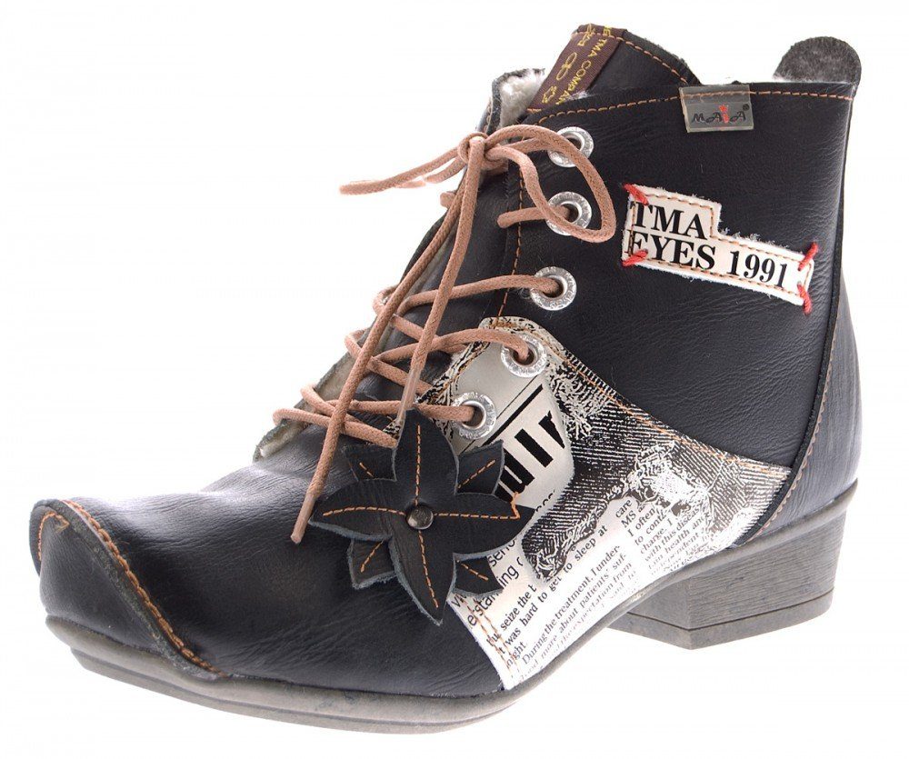 TMA Leder Winter Сапогиetten Ботинки Обувь TMA 8077 Сапогиette Gefüttert, Antik bzw. Used Look, Zeitungsdruck