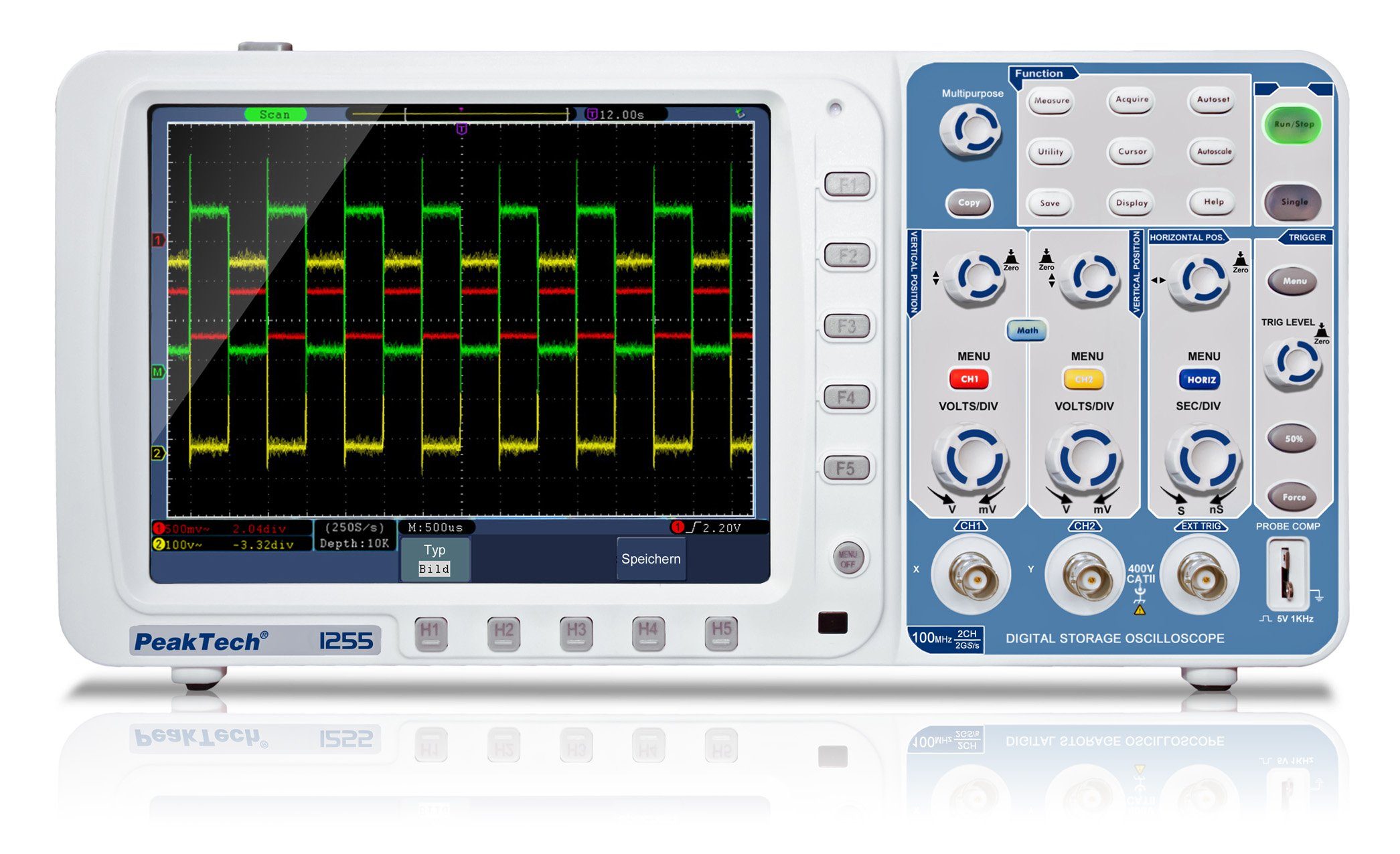 PeakTech P / Spannungsprüfer CH MHz 100 Digital 2 1255: ~ ~ GS/s PeakTech Speicheroszilloskop 2