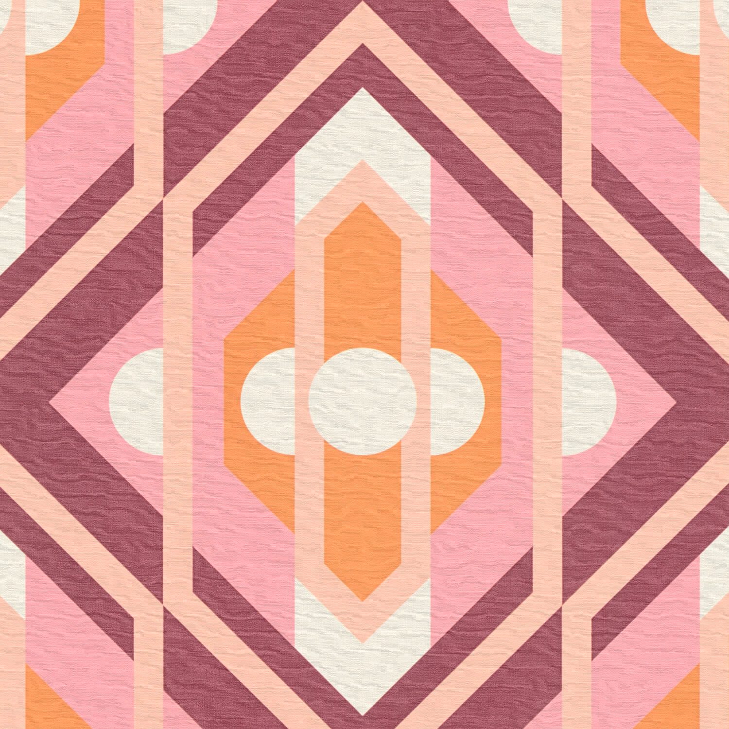Profhome Vliestapete 395311-GU Retro Tapete geometrisch matt rosa pastell-orange creme-weiß, geprägt, (1 Rolle, 4,51 qm), heißgeprägte Vliestapete, rosa