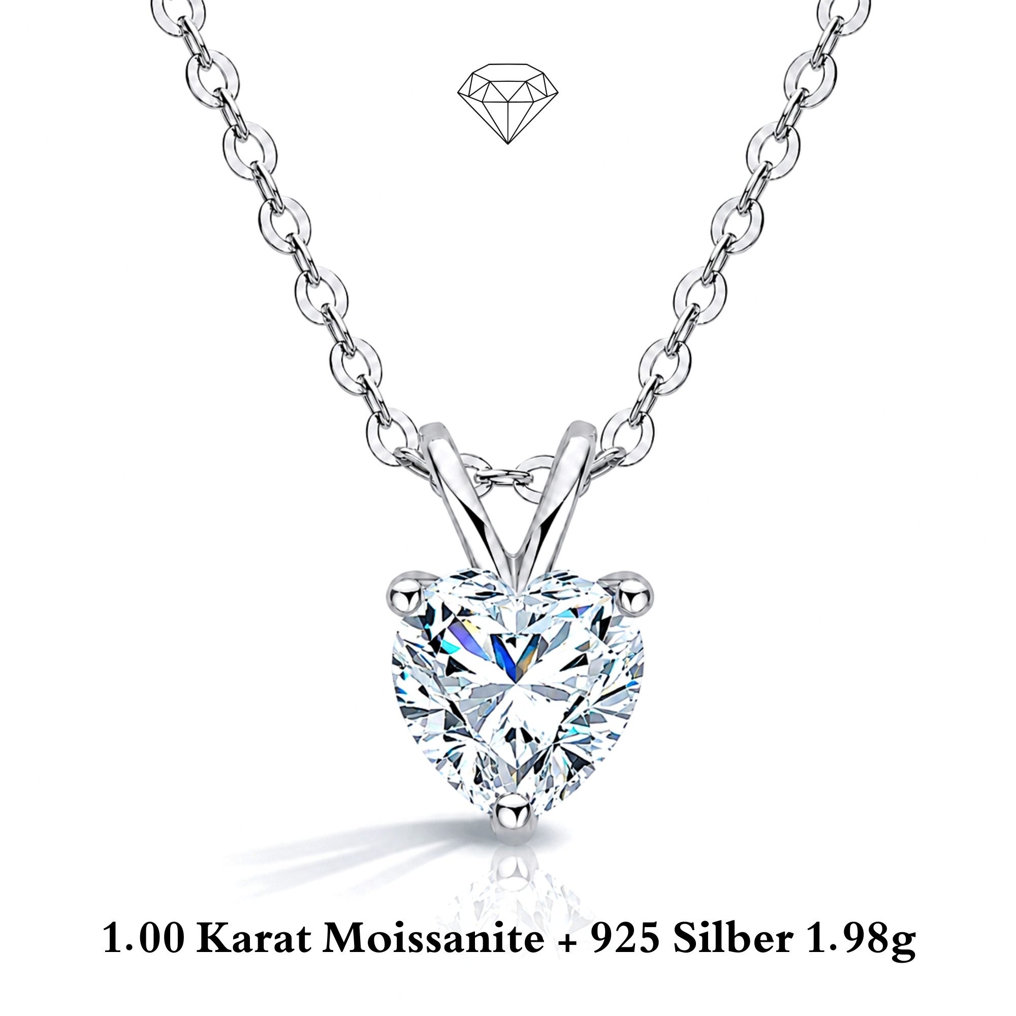 UNIQAL.de Silberkette 925 mit Moissanit 3,0 Karat – Solitaire Diamant Anhänger Optik (Silberkette mit Solitaire Moissanit Anhänger, 925 Sterling Silber weißgold oder 14K gold veredelt, inkl. Luxuriöse Schmuck Geschenkbox), Moissanit VVS1 Reinheit, GRA-Zertifikat, Halskette Geschenk für Damen