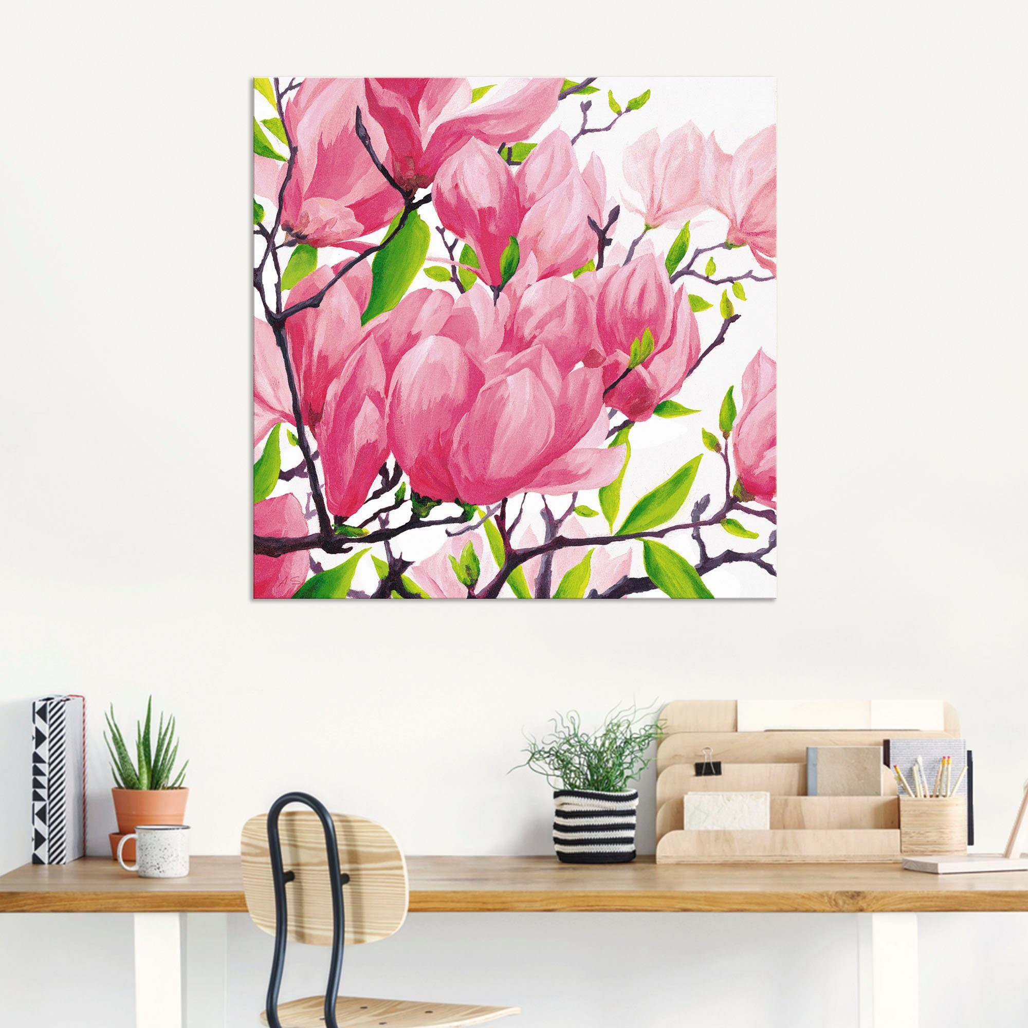 Artland Wandbild Pinke Magnolien, Blumen als St), Wandaufkleber versch. oder Größen Poster Alubild, (1 Leinwandbild, in