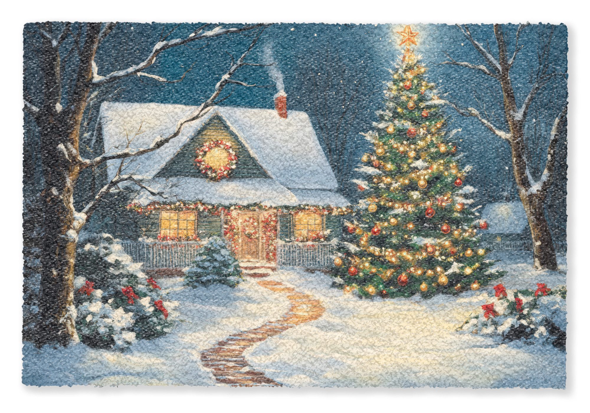 MuchoWow Fußmatte Weihnachten - Weihnachtsbaum - Winter - Zuhause - Schnee, Rechteckig, innen Schmutzfangmatte, Tür, Schmutzfänger Flur, Teppich, 60x40 cm