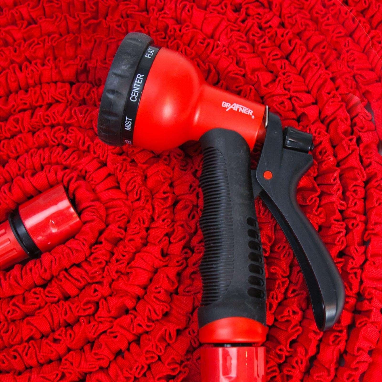 Grafner Gartenschlauch Gartenschlauch dehnbar flexibel 30 m rot inkl Multifunktionsbrause, dehnbar, (1 St), Arbeitsdruck: max. 8 bar