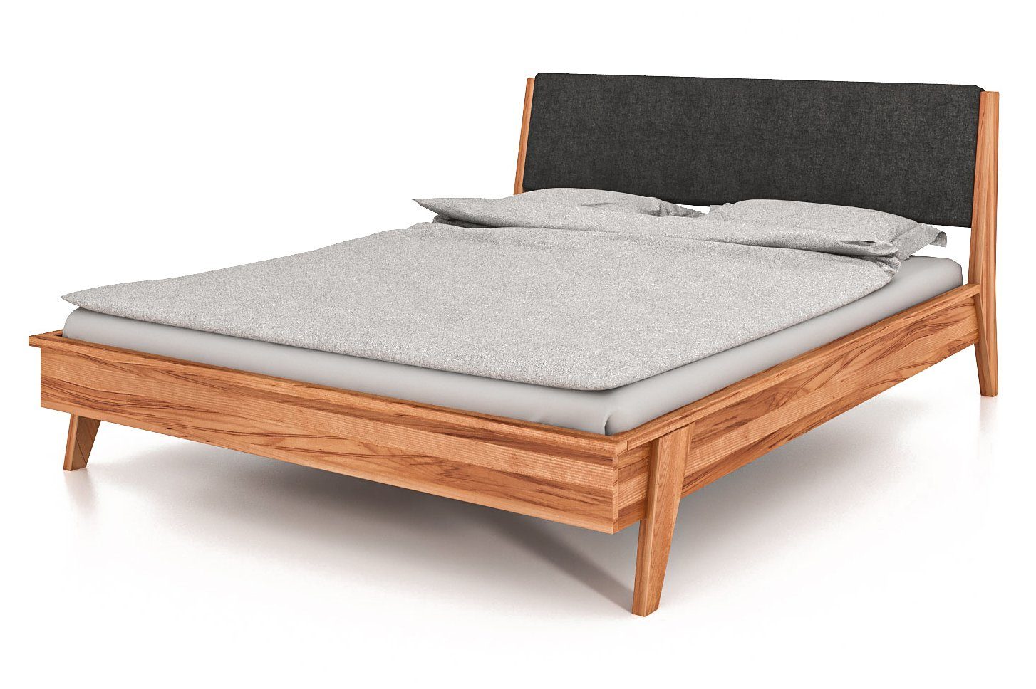 byoak Bett RETRO 200 x 210 aus Massivholz, mit Polsterkopfteil, Naturgeölt