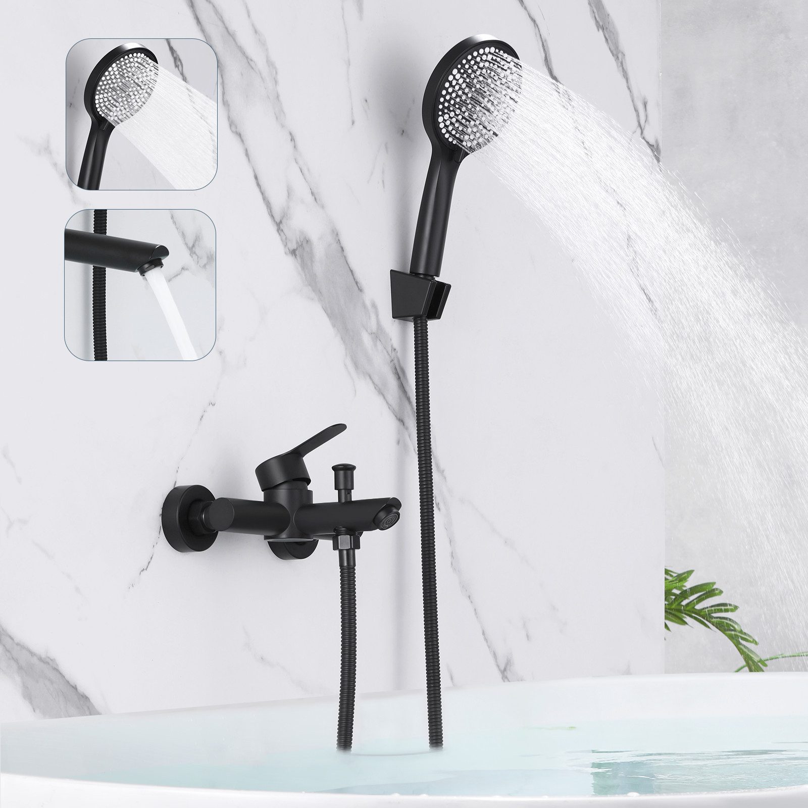 Nettlife Brausegarnitur Brausegarnitur Badewannenarmatur Schwarz/Nickel, Kl günstig online kaufen