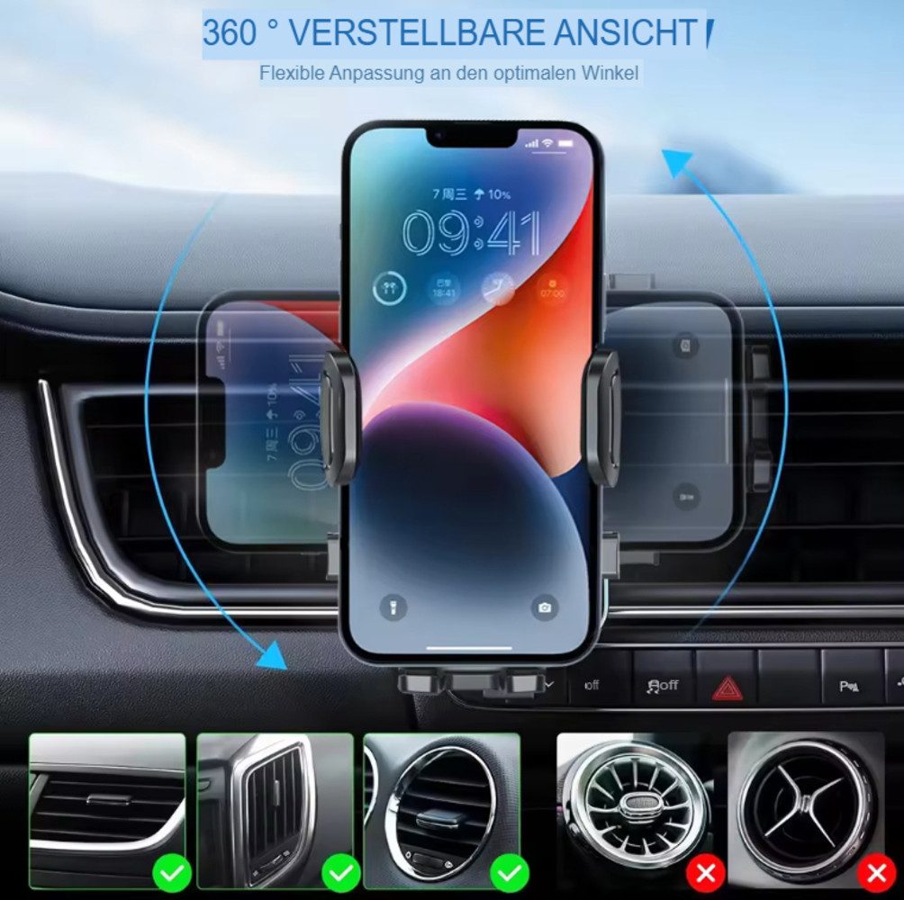 Futurea Smartphone-Halterung Kfz Auto Handyhalter mit 360° Funktion universelle Handy, (bis 7,00 Zoll, 1-tlg., 2-tlg, Lüfter, Autolüfterbefestigung, Kfz-Halterung)