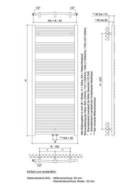 Ximax Badheizkörper Alpha-C 1750 mm x 500 mm, 815 Watt, Mittenanschluss, weiß