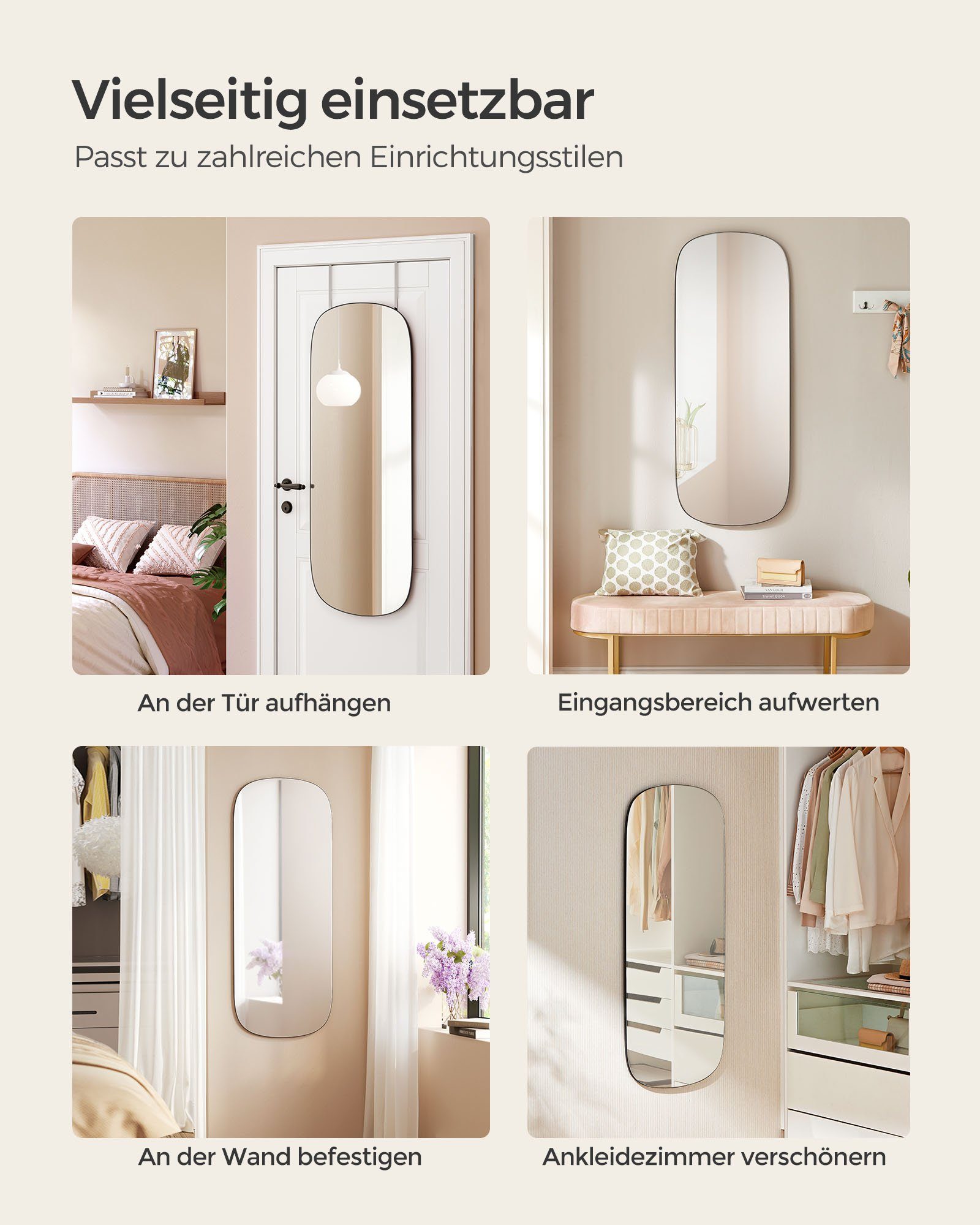 SONGMICS Wandspiegel 91x61 Cm - Rechteckig Mit Aluminiumrahmen, Sicherheitsfolie - Für Bad, Wohn- & Schlafzimmer