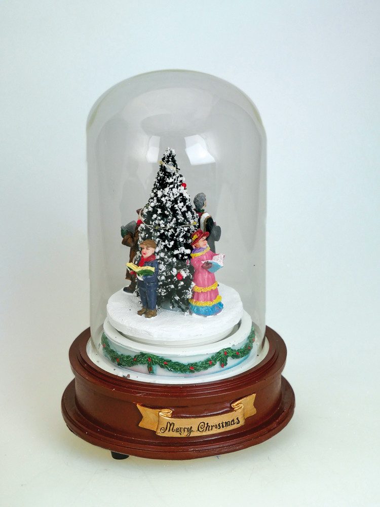 Musicboxworld Spieluhr Spieluhr - Glaskuppel mit beleuchtetem Weihnachtsbaum und Sängerin