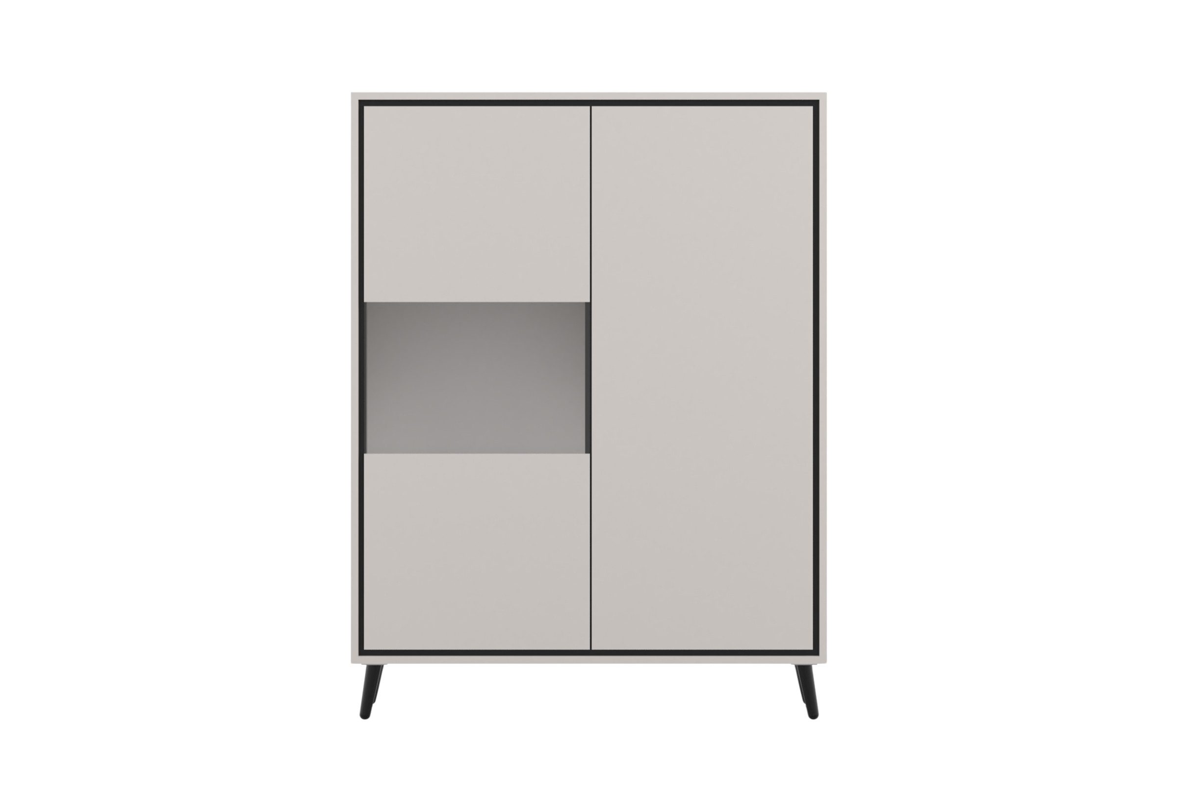 Deine Möbel 24 Barschrank FRESSO 100 cm breit, 3-türig (1 St., FRESCO - Kollektion) 6 Ablagefächer, Push-to-Open, Metallfüße, Kaschmir/Schwarz