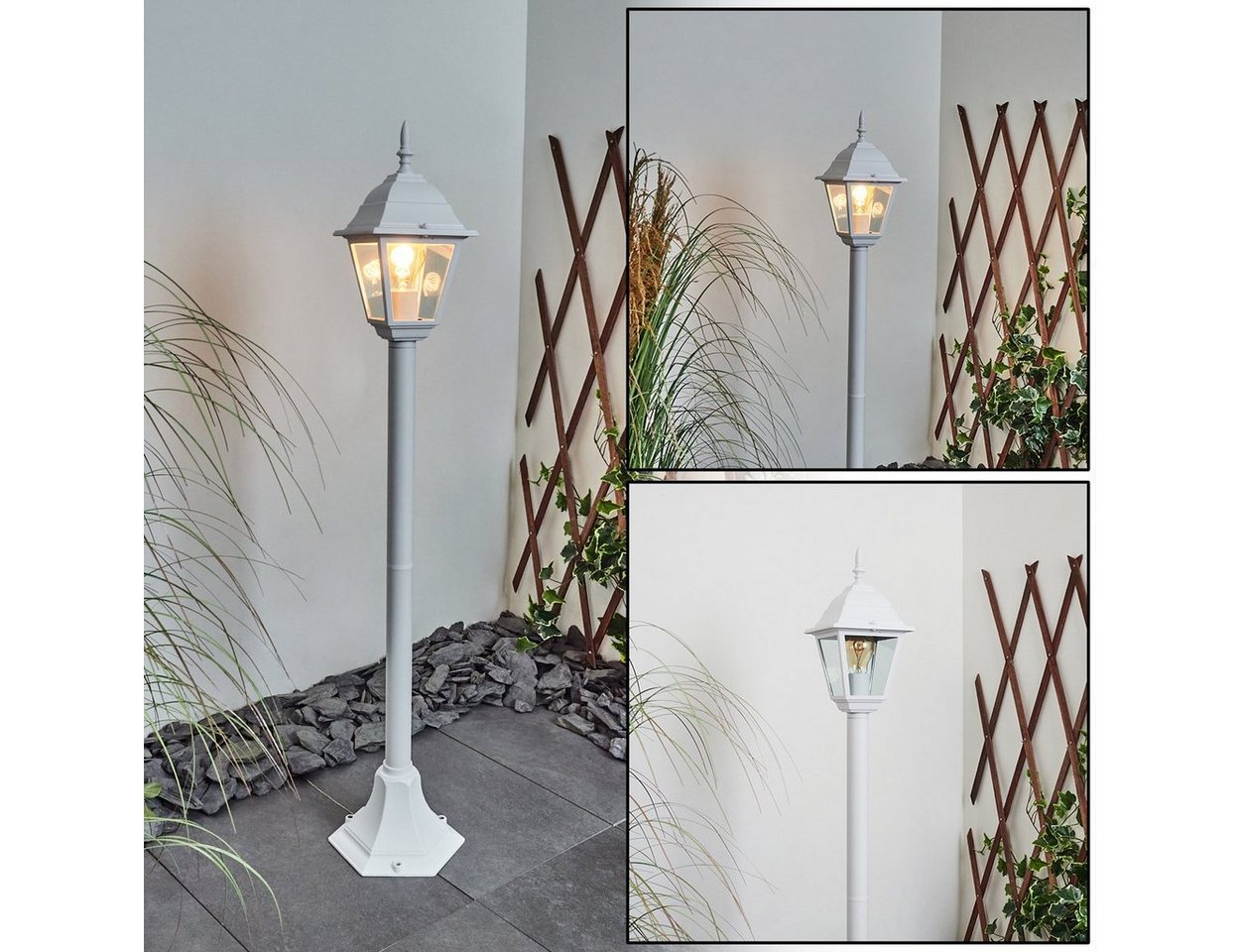 hofstein Pollerleuchte Wegeleuchte aus Metall/Glas in Weiß/Klar, ohne Leuchtmittel, Außenleuchte, Gartenbeleuchtung IP44, 1x E27, ohne Leuchtmittel