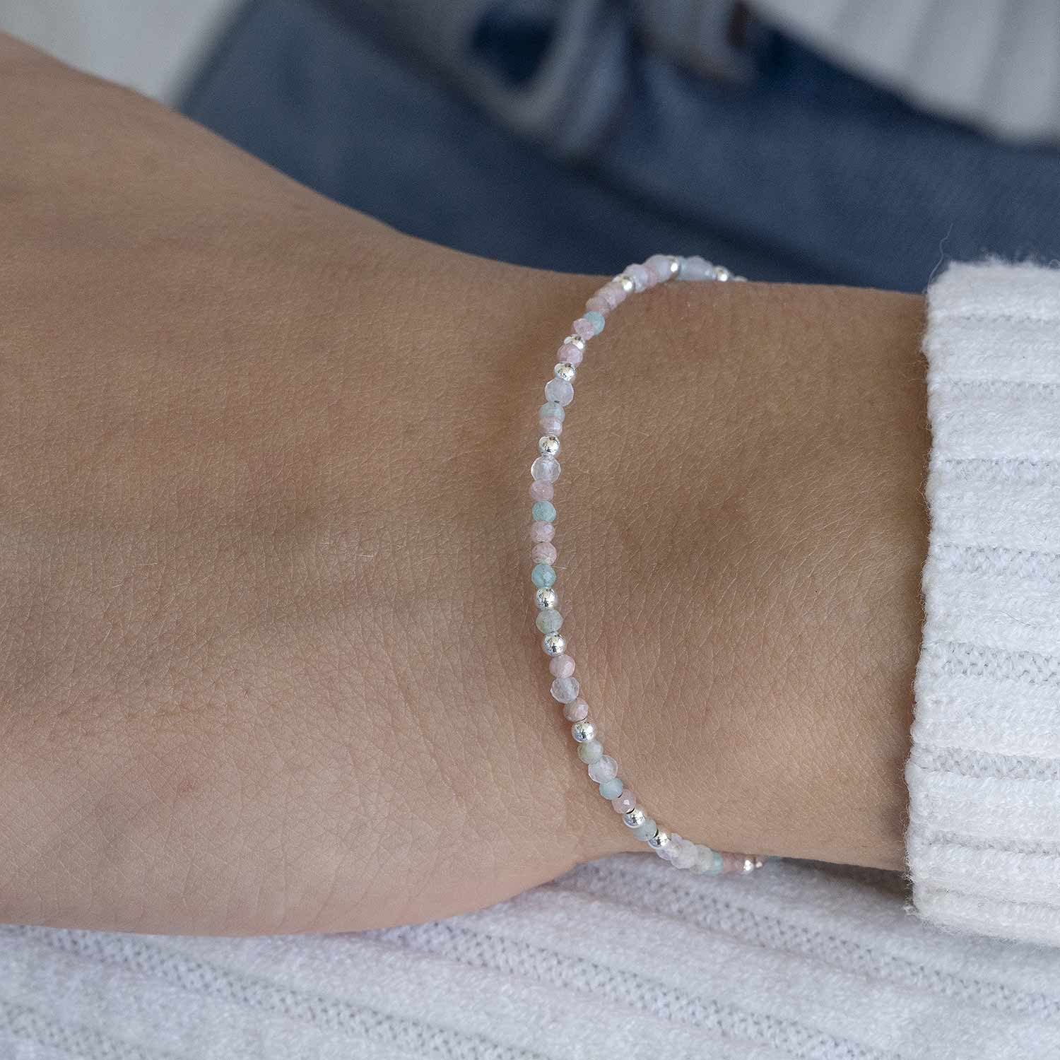 Materia Armkette Damen Edelstein Armband Türkis Weiß Apricot SA-34, Verschluss aus 925 Sterling Silber