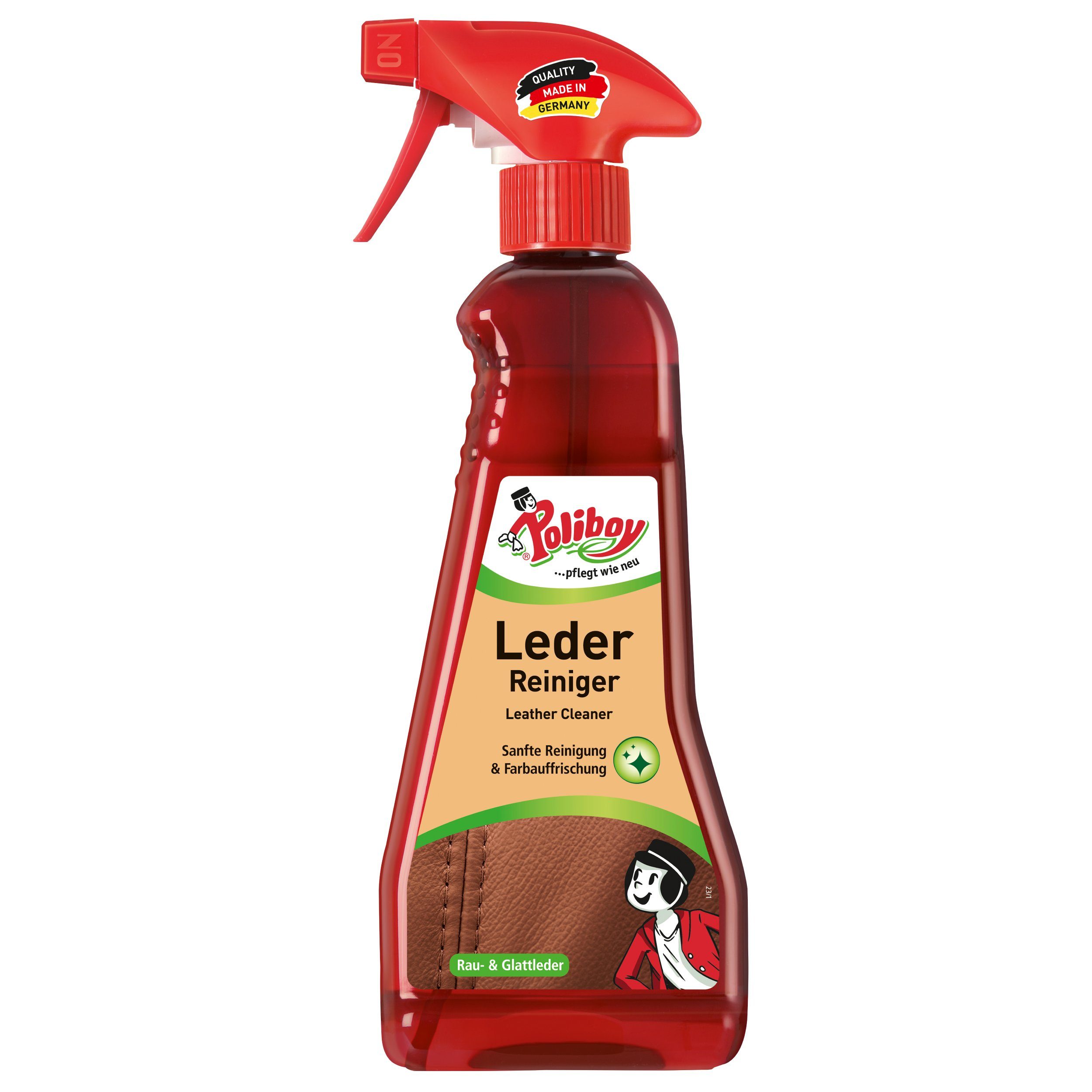poliboy für Rau- & Glattleder - 375ml Lederreiniger (extra langer Anlaufschutz - Made in Germany)