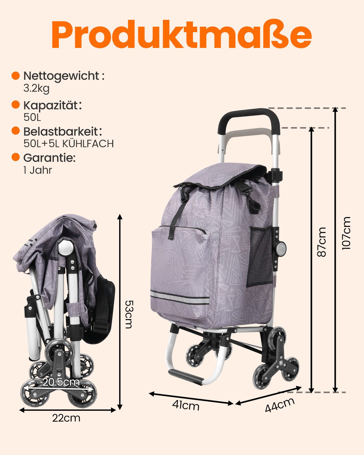 HOMECALL Einkaufstrolley klappbar Einkaufswagen 3 in 1 Shopping Trolley Mit günstig online kaufen