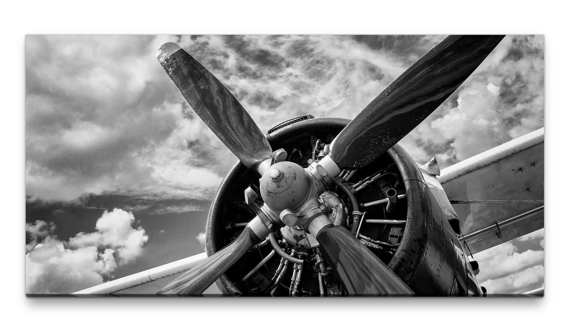 Leinwandbild Bilder XXL Flugzeugpropeller schwarz weiss 50x100cm Wandbild auf Leinwand