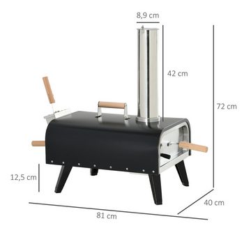 Outsunny Pizzaofen Holzbackofen mit Pizzastein, Pizzaschaufel, Pizzaschieber, für Outdoor BBQ Stahl Schwarz