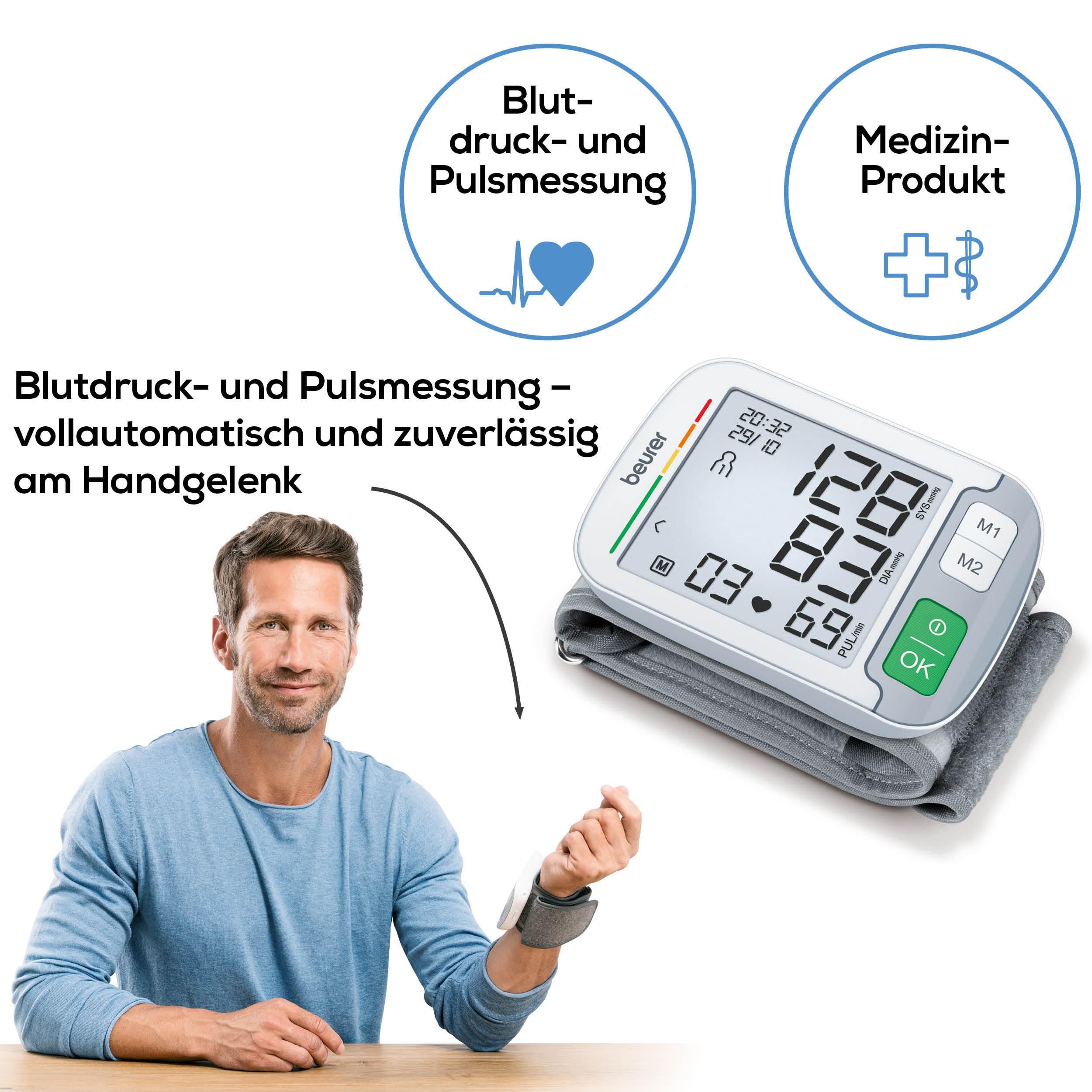 BEURER Handgelenk-Blutdruckmessgerät BC 51 mit Durchschnittswertberechnung der letzten 7 Tage, Farbiger Risikoindikator und Arrhythmie-Erkennung