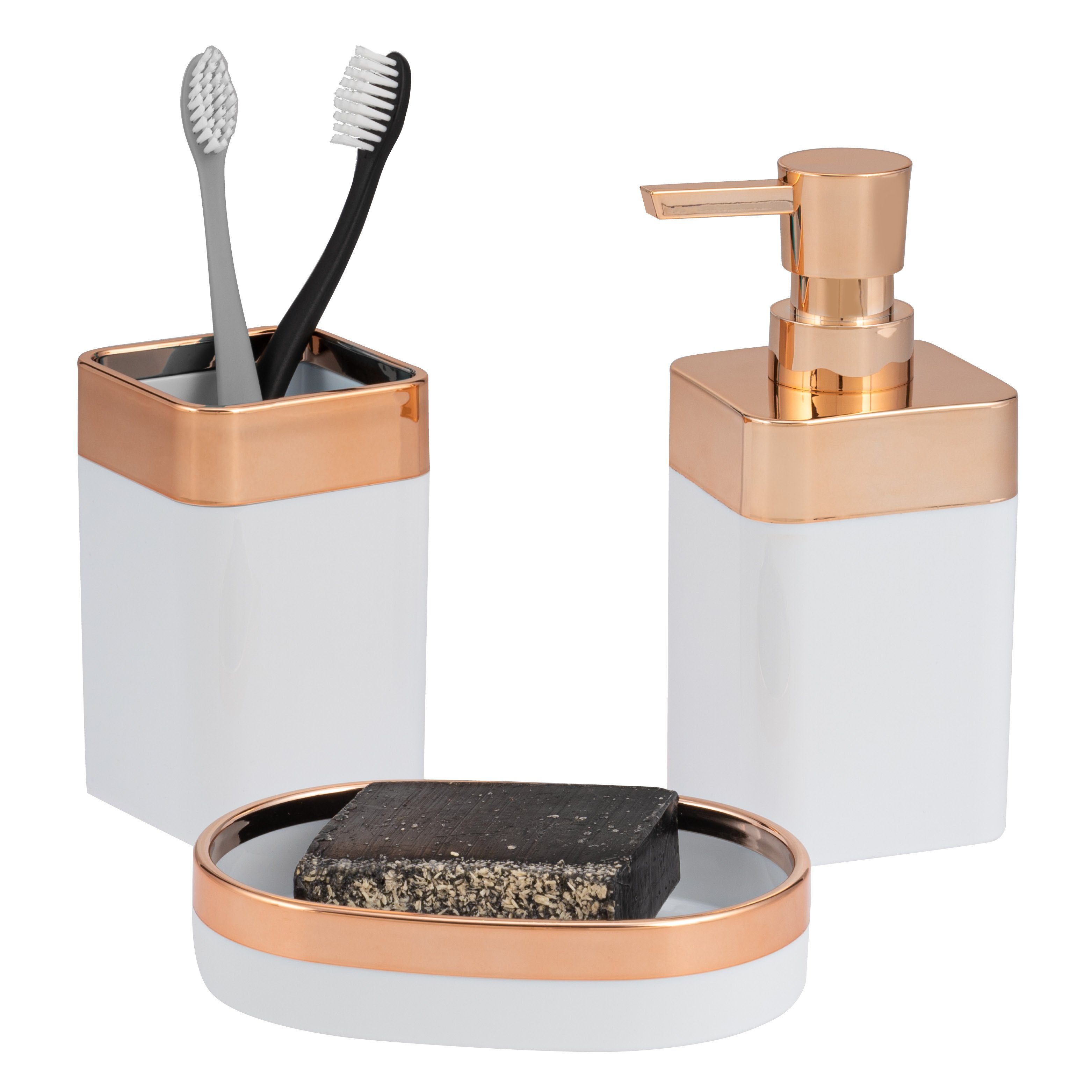 bremermann Badaccessoire-Set bremermann Badezimmer-Set 3-tlg. SAVONA, Kunststoff, rosegold, Seifens, freistehend, mit rosegoldfarbenem Rand, Set, 3 tlg.