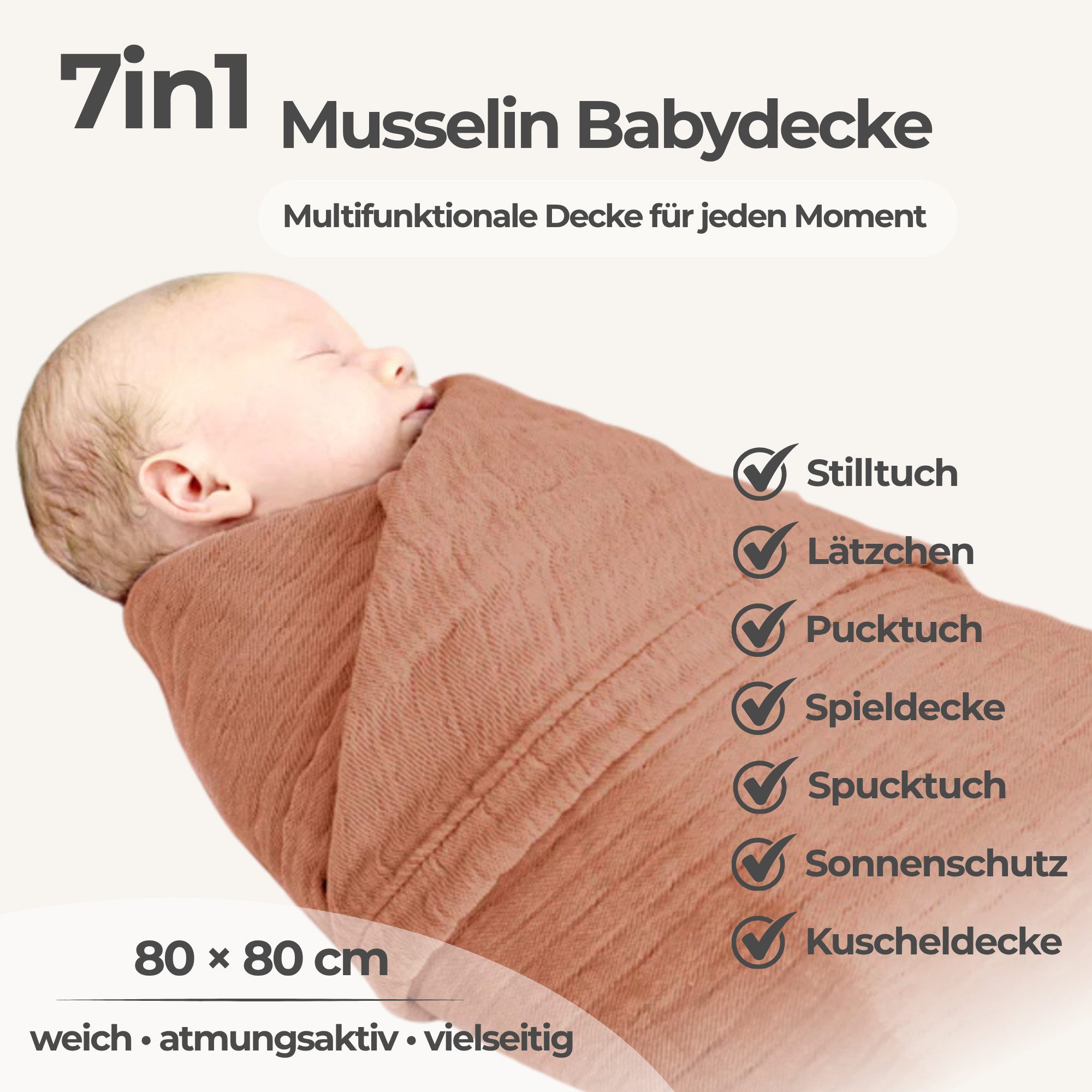 Babydecke Babydecke Musselin Kuscheldecke Puckdecke Baby & Neugeborene, Nordic Coast Company, Sommerdecke, Puck-u. Stilltuch, Einschlagdecke, Baumwolle atmungsaktiv