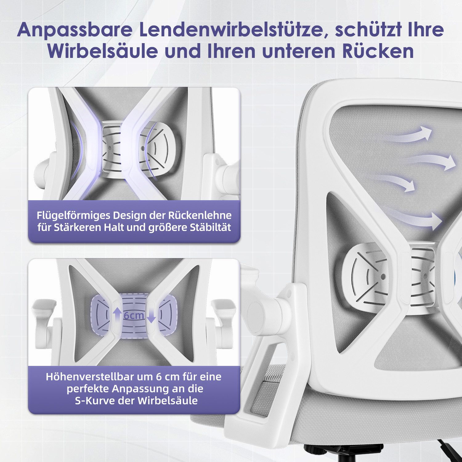 Hiazurm Bürostuhl Bürostuhl,Chefsessel aus Mesh,Ergonomischer Schreibtischstuhl (Verstellbarer Armlehnen, Lendenwirbelstütze,Drehstuhl Wippfunktion,Atmungsaktiv), Verlängerte und Verbreiterte Rückenlehne, Bis 155 kg,Schwarz