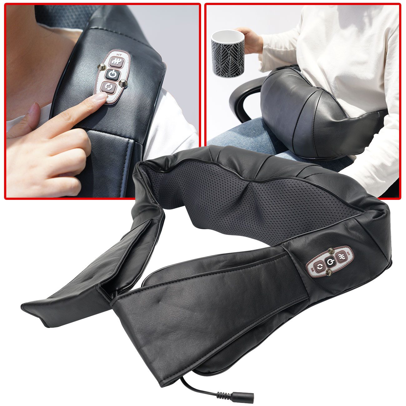 Casativo Nacken-Massagegerät Shiatsu Massagegerät 24 W IR-Tiefenmassage Nackenmassage Rücken Timer, 4 Massageköpfe/Infrarot-Funktion/15-Minuten-Timer