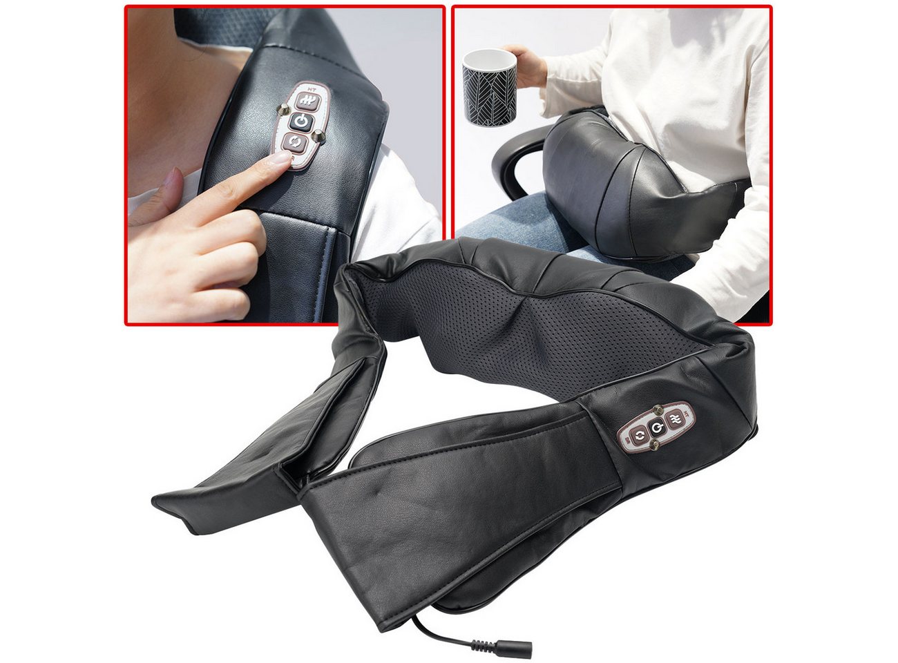 Casativo Nacken-Massagegerät Shiatsu Massagegerät 24 W IR-Tiefenmassage Nackenmassage Rücken Timer, 4 Massageköpfe/Infrarot-Funktion/15-Minuten-Timer