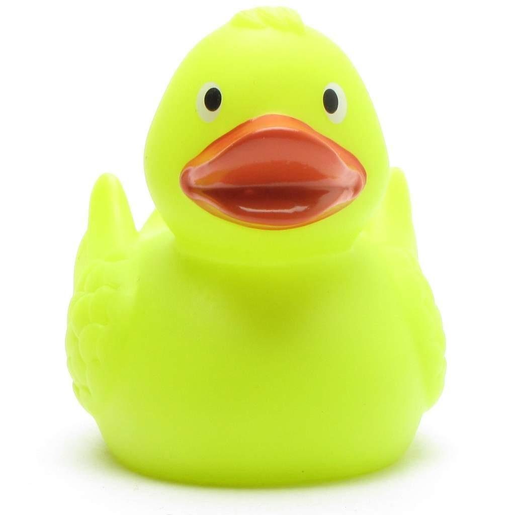 Quietscheente UV-Farbwechsel zu - gelb grün mit Magic Duck Schnabels Badeente Badespielzeug