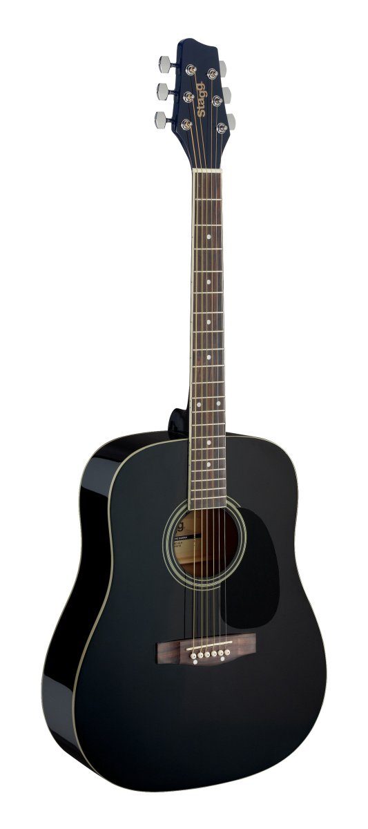 Stagg Konzertgitarre SA20D BLK Schwarz Dreadnought Akustikgitarre mit Decke aus Lindenholz