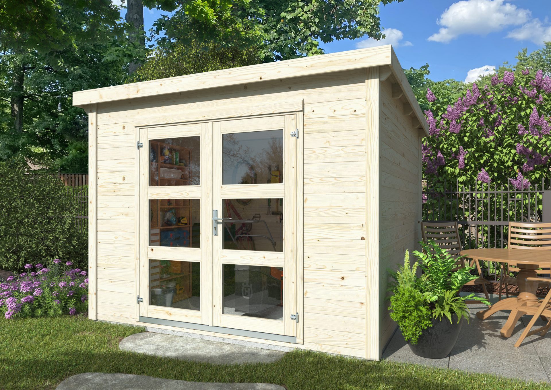 Finn Art Blockhaus Gartenhaus Flachdach Holz Aktion 65, BxT: 300x306 cm, mit Fußboden naturbelassen, ohne Dacheindeckung