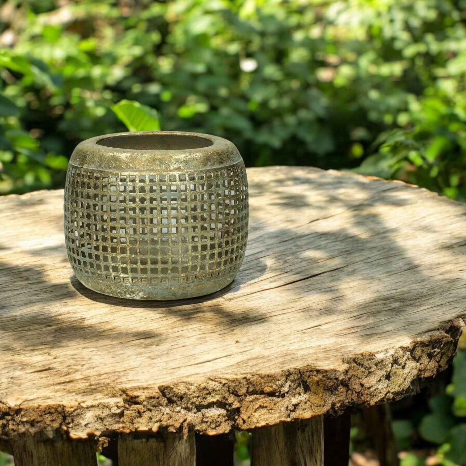 Kersten BV Windlicht Windlicht Metall mit Lochmuster in Gold Antik Shabby R günstig online kaufen