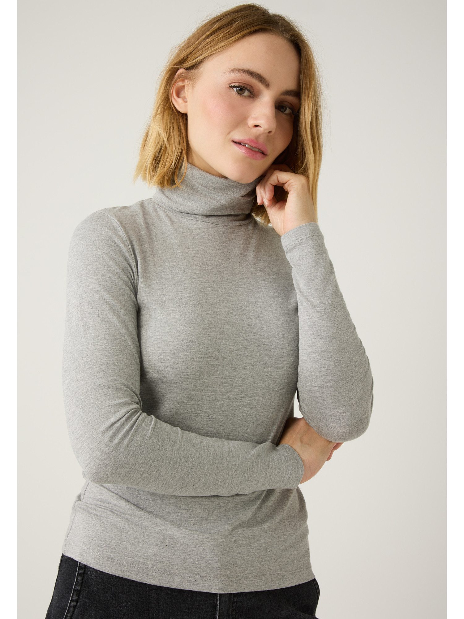 MORE&MORE Longsleeve softes Basic-Rollkragenshirt