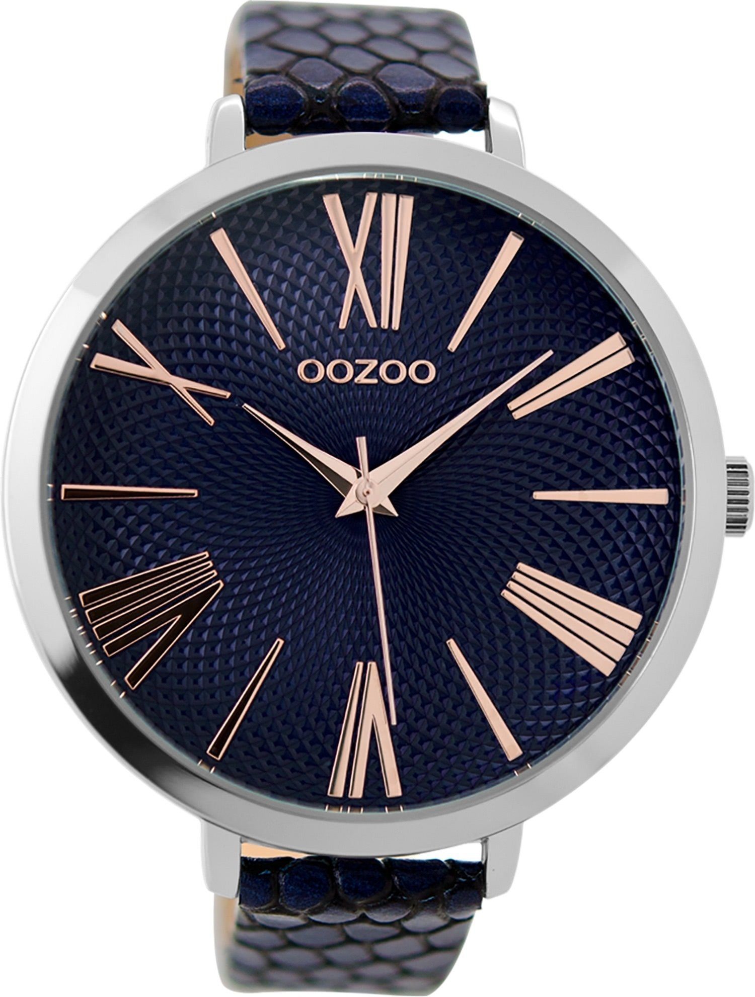 OOZOO Quarzuhr Oozoo Damen Armbanduhr Timepieces Analog, (Analoguhr), Damenuhr rund, extra groß (ca. 48mm) Lederarmband, Fashion-Style